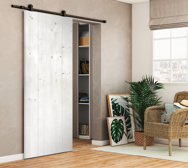 Porta scorrevole reversibile Horse bianco in legno bianco, L 86 x H 215 cm, con binario Loft nero