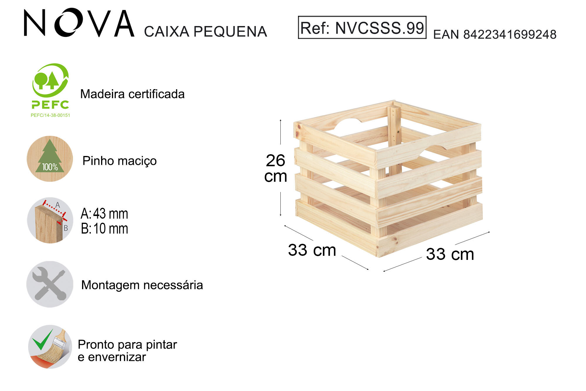 Caixa 26x33x33 cm madeira Nova - 5