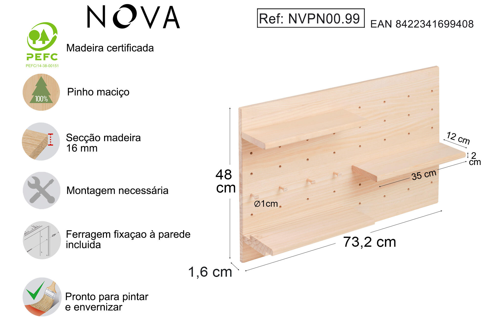 Painel organização de ferramentas 73,2x48 cm Nova - 7