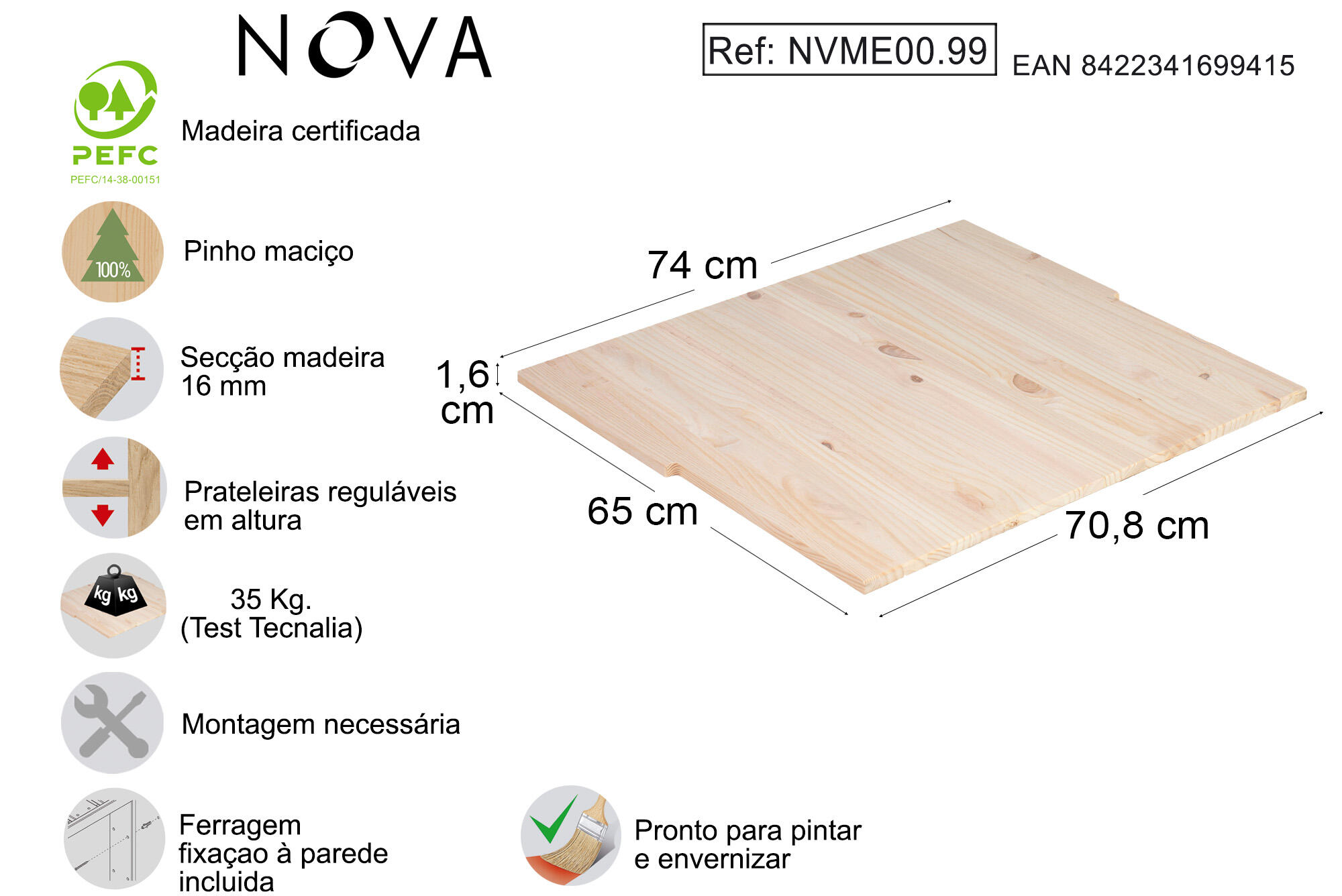 União de mesa de madeira 73,5X65X1,6 cm Nova - 4