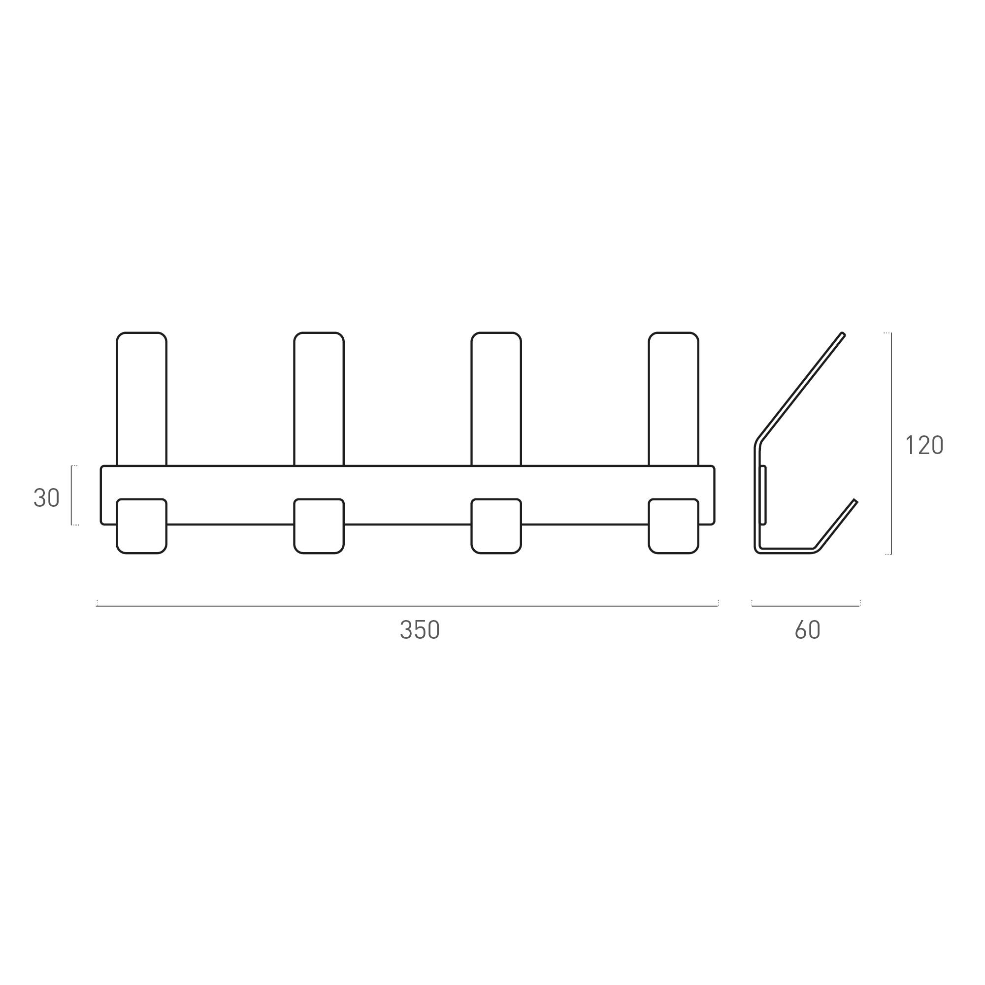 Perchero de pared acero negro con 4 ganchos - 2
