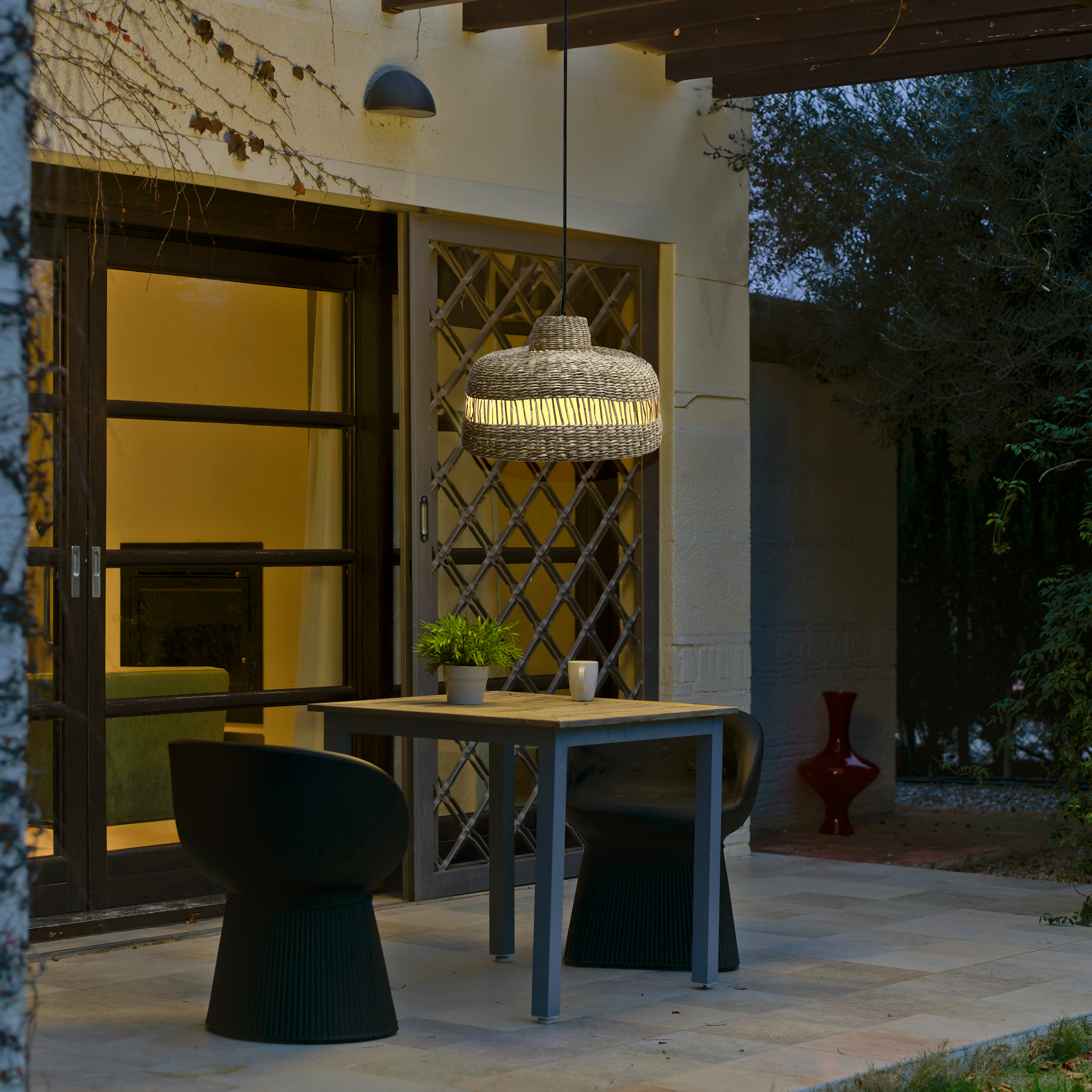 Lámpara de techo colgante de exterior de mimbre marrón 1 luz E27 INSPIRE Cambril 45 cm - 19