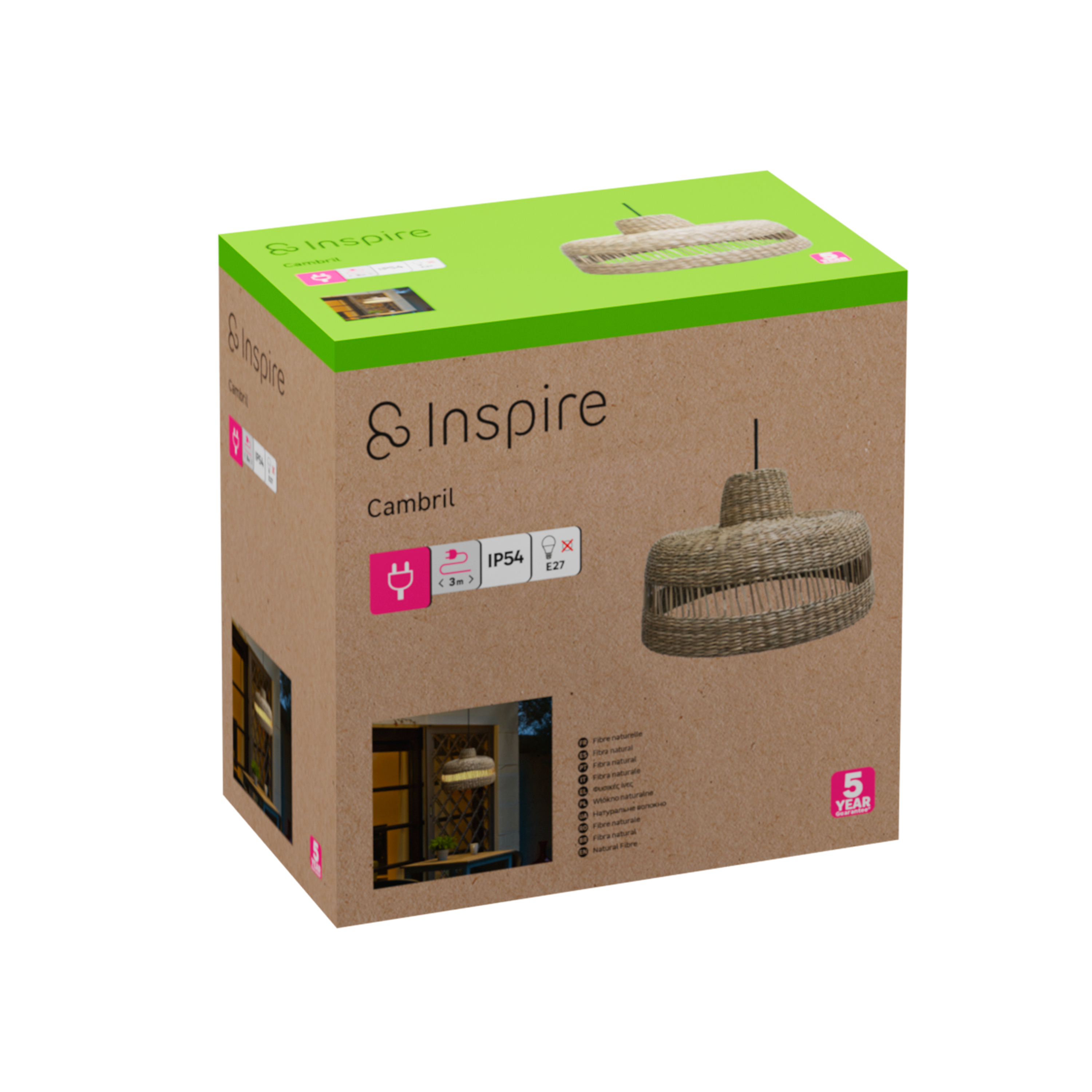 Lámpara de techo colgante de exterior de mimbre marrón 1 luz E27 INSPIRE Cambril 45 cm - 8