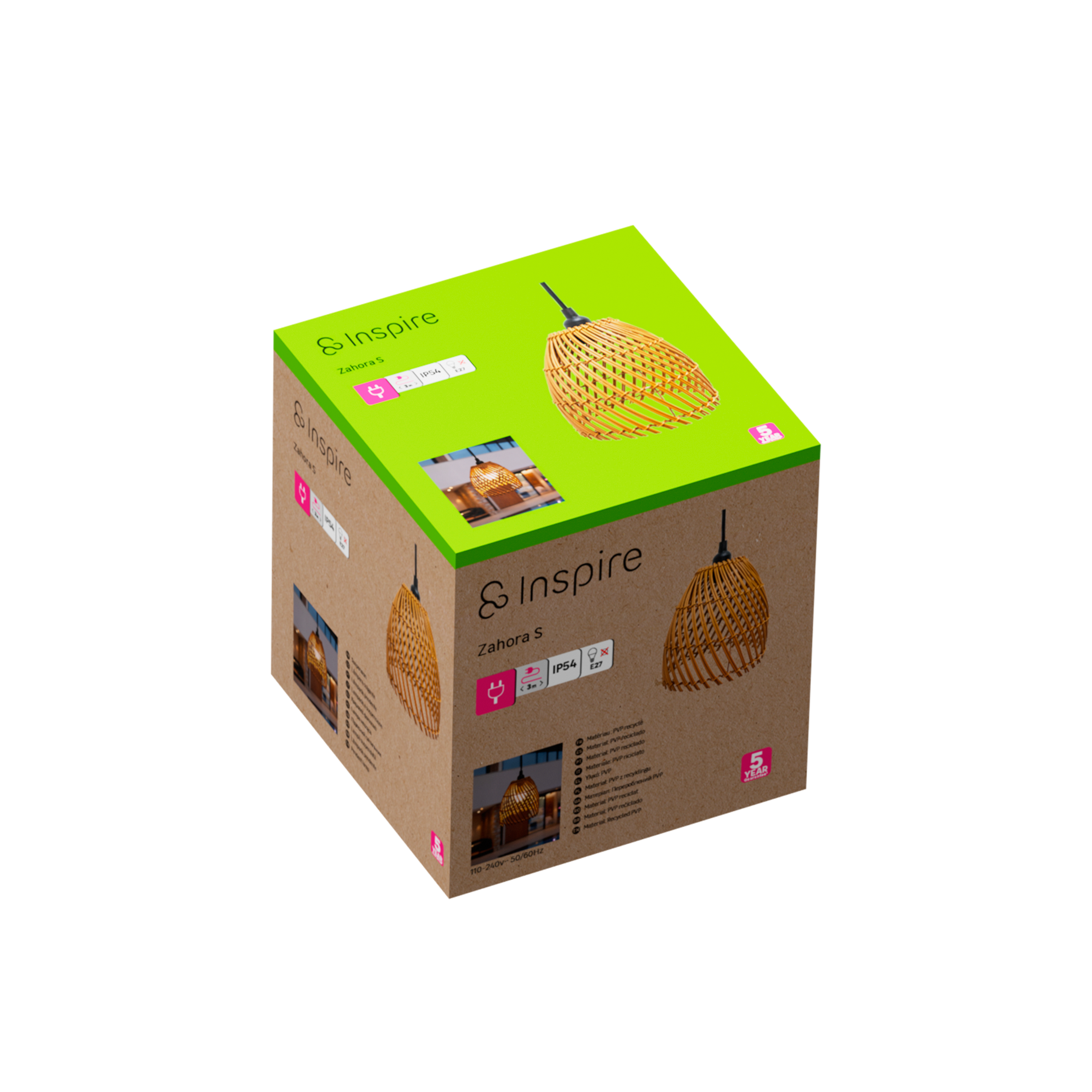 Lámpara de techo colgante de exterior de poliéster marrón 1 luz E27 INSPIRE Zahora 20 cm de diámetro y 30 cm de ancho - 7