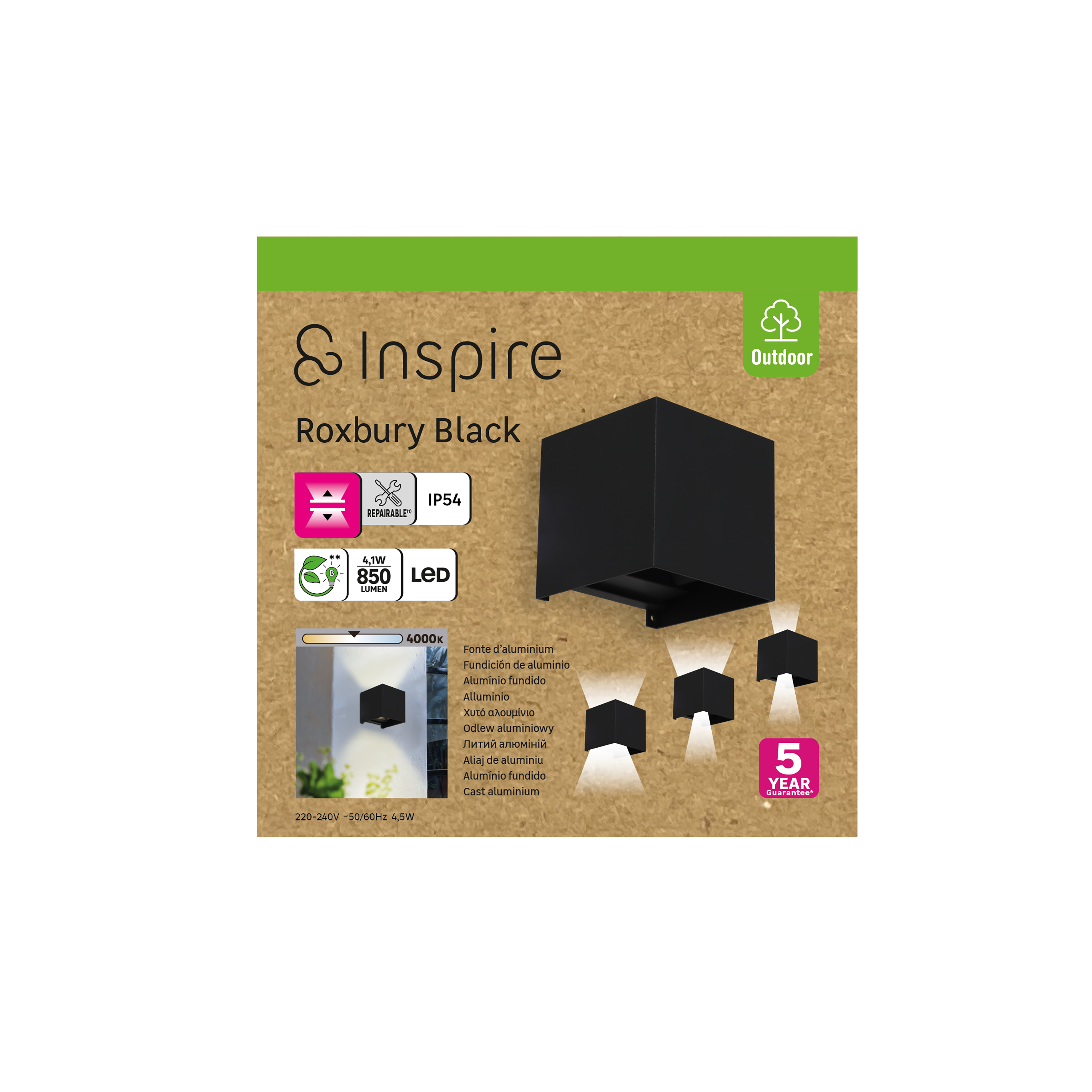 Aplique de exterior Roxbury INSPIRE LED negro 350 lm blanco neutro IP54 - 3