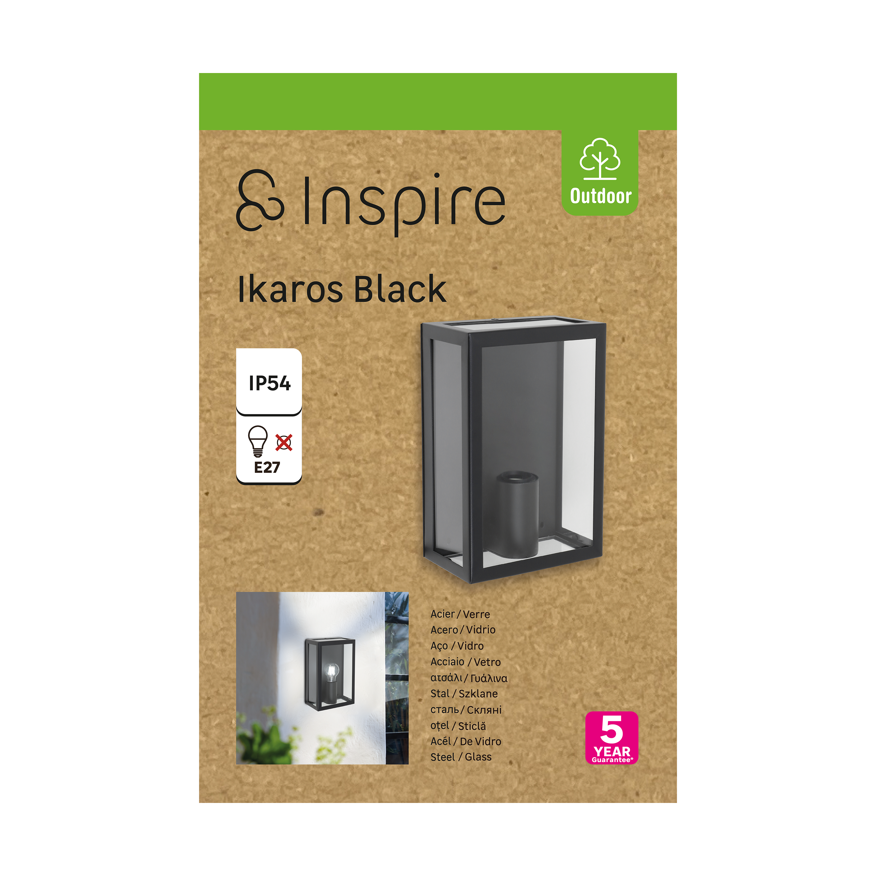 Candeeiro de parede Ikaros E27 IP54 preto Inspire - 5