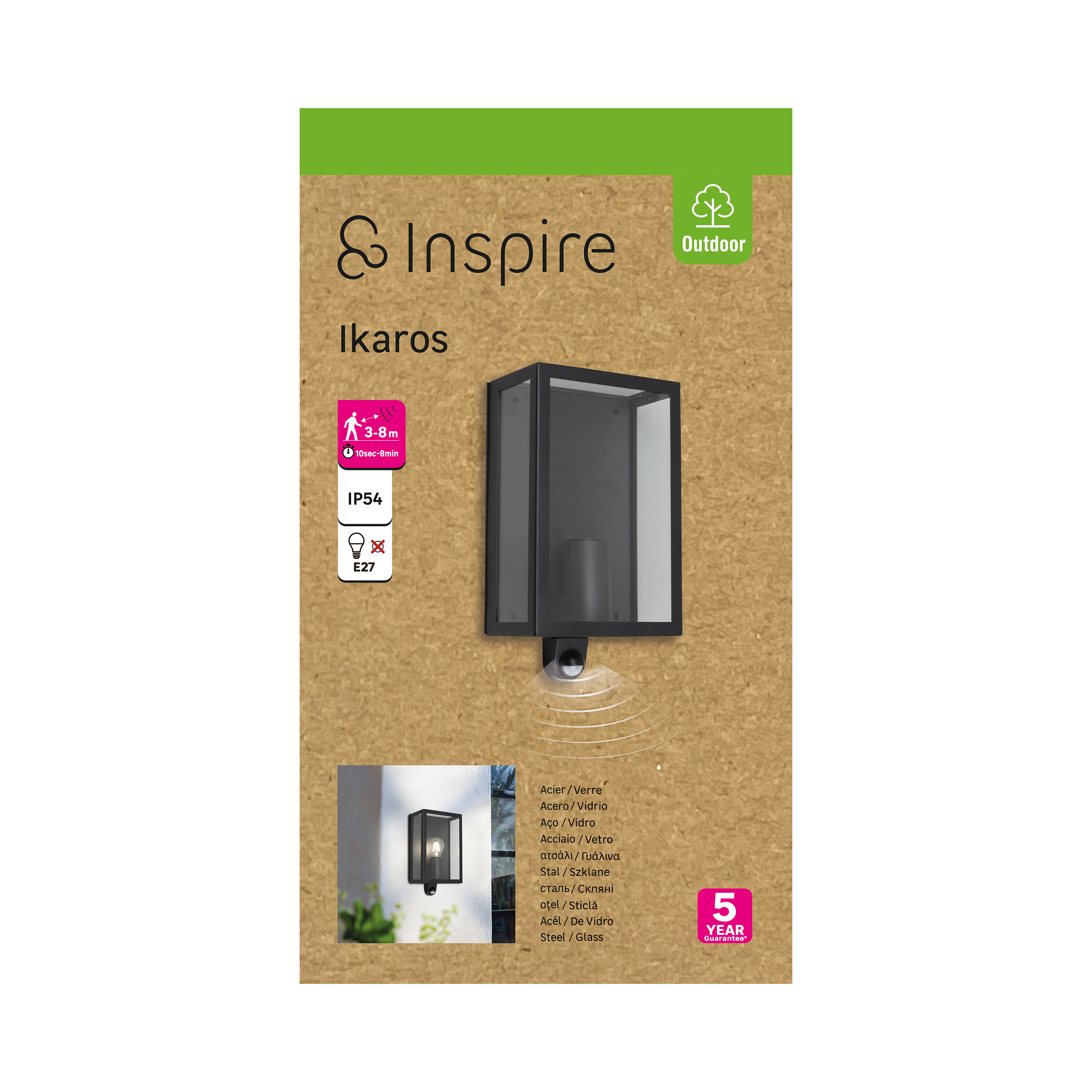 Applique extérieure LED à détection, E27, Ikaros noir INSPIRE - 3