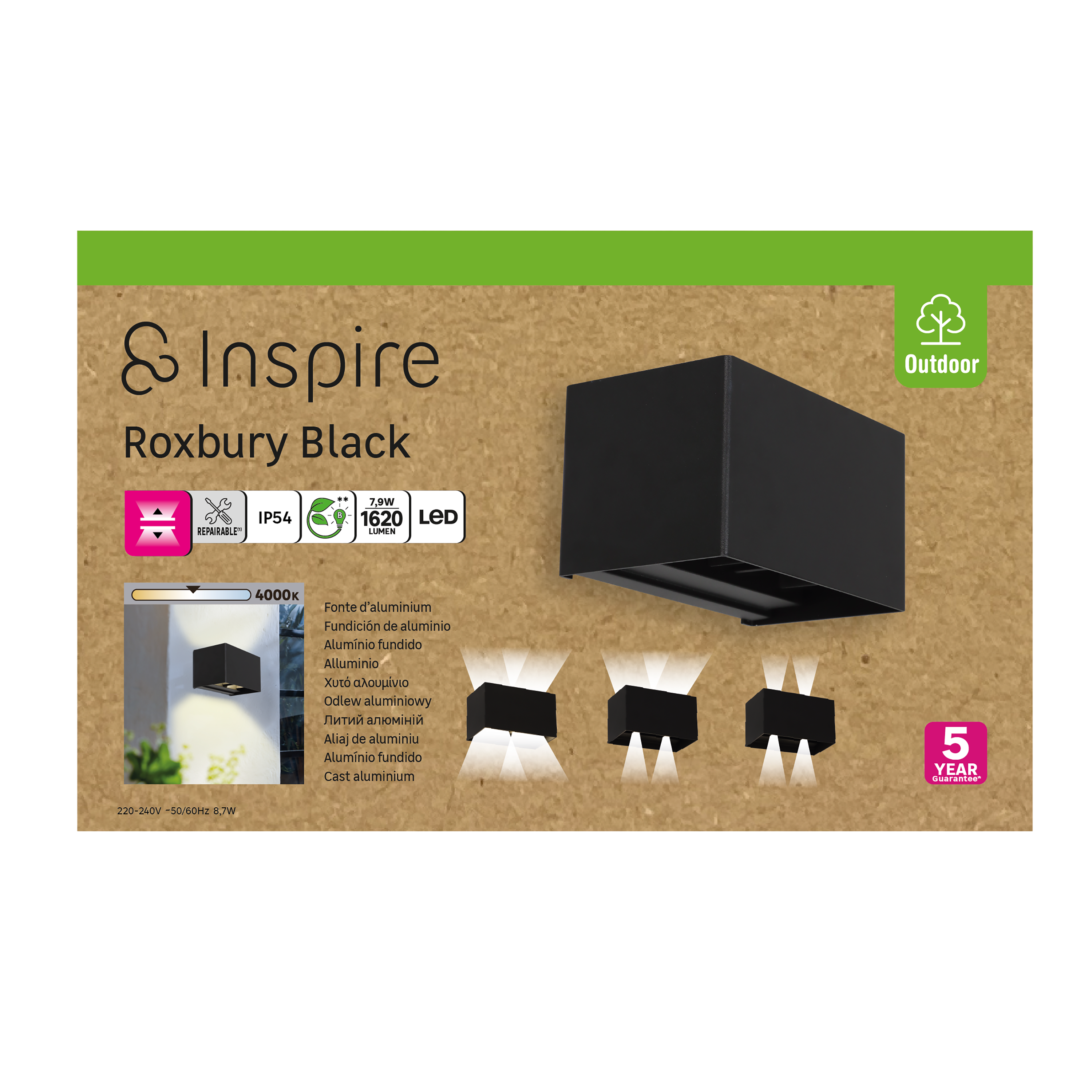 Aplique de parede LED de exterior ROXBURY - Retangular - 4000K - IP54 - preto - INSPIRE - 9