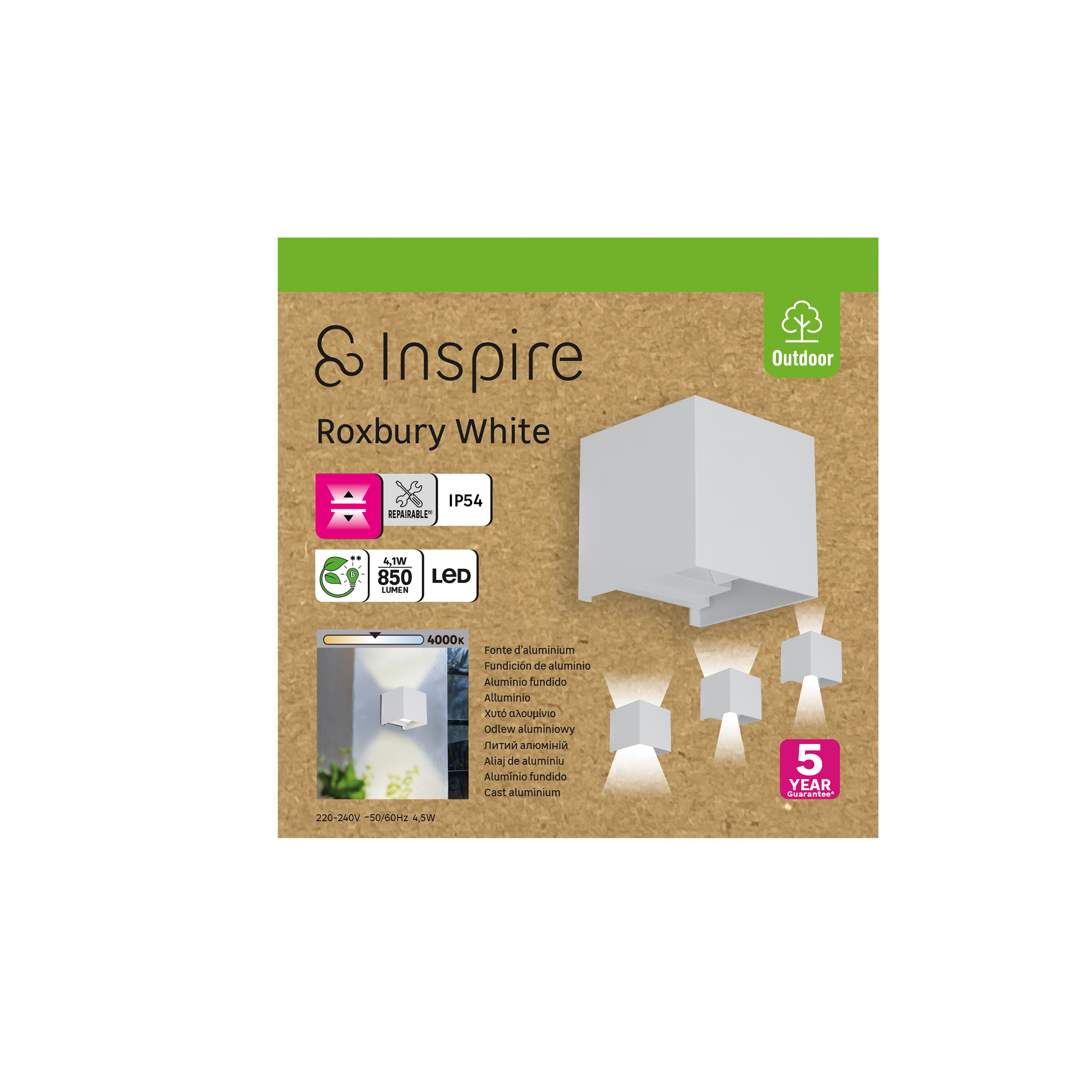 Aplique de exterior Roxbury INSPIRE LED blanco 350 lm blanco neutro IP54 - 2