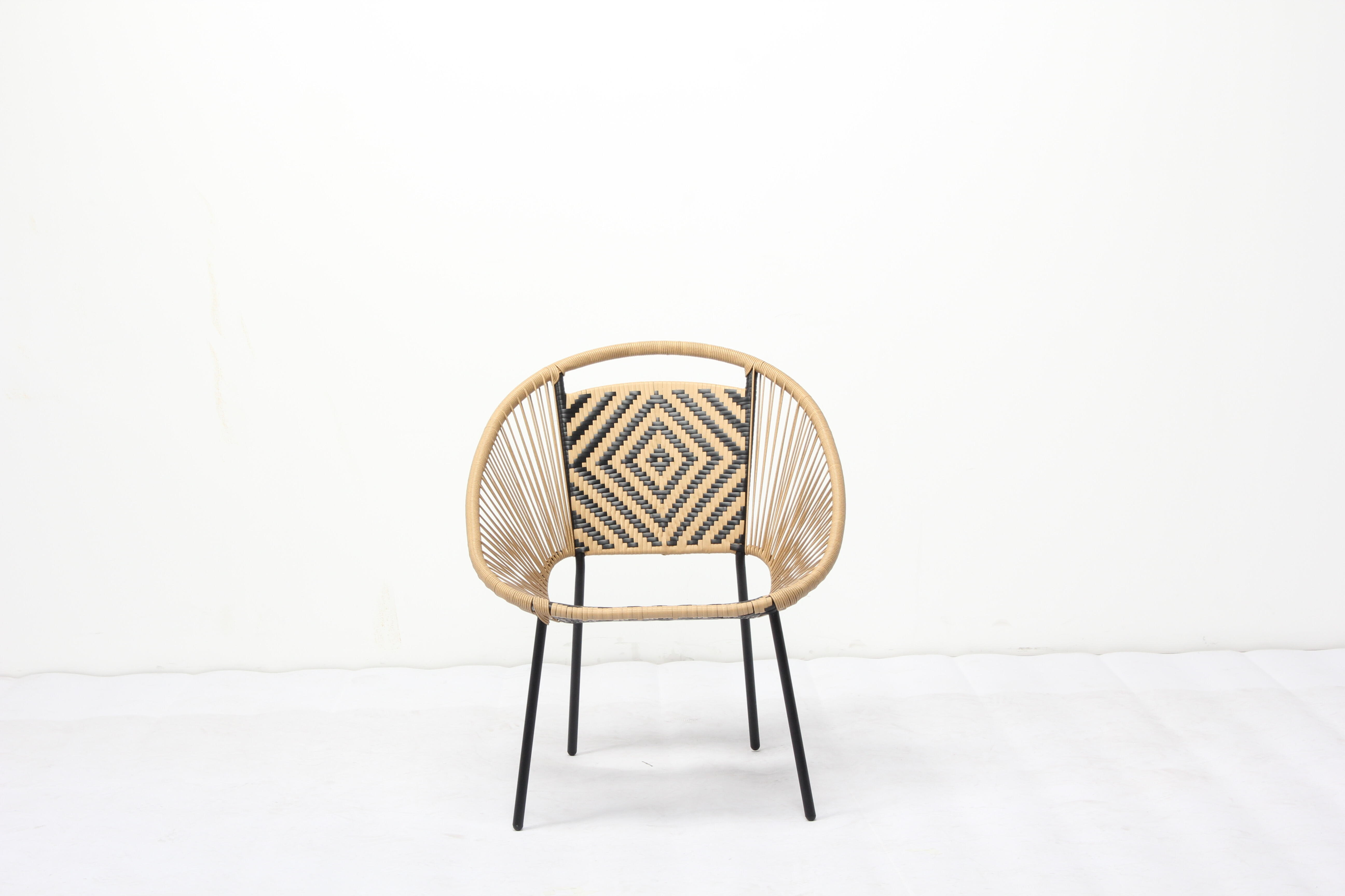 Fauteuil Bohème tressé nature et noir - 2