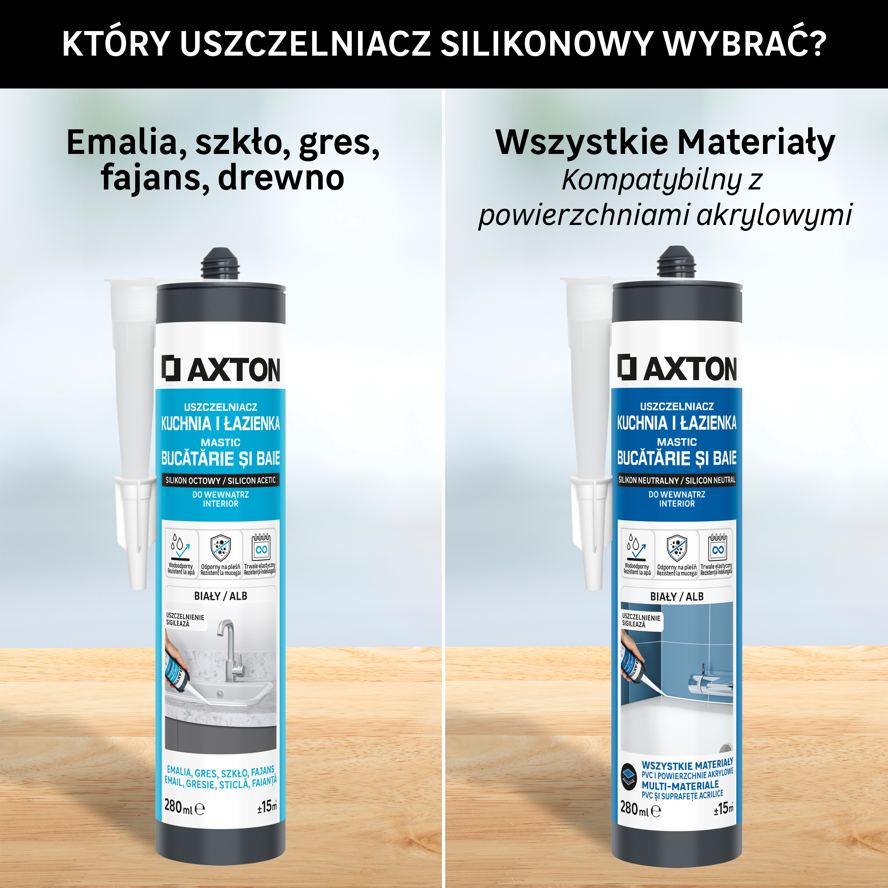 Silikon sanitarny Kuchnia i Łazienka neutralny bezbarwny 280 ml Axton - 4