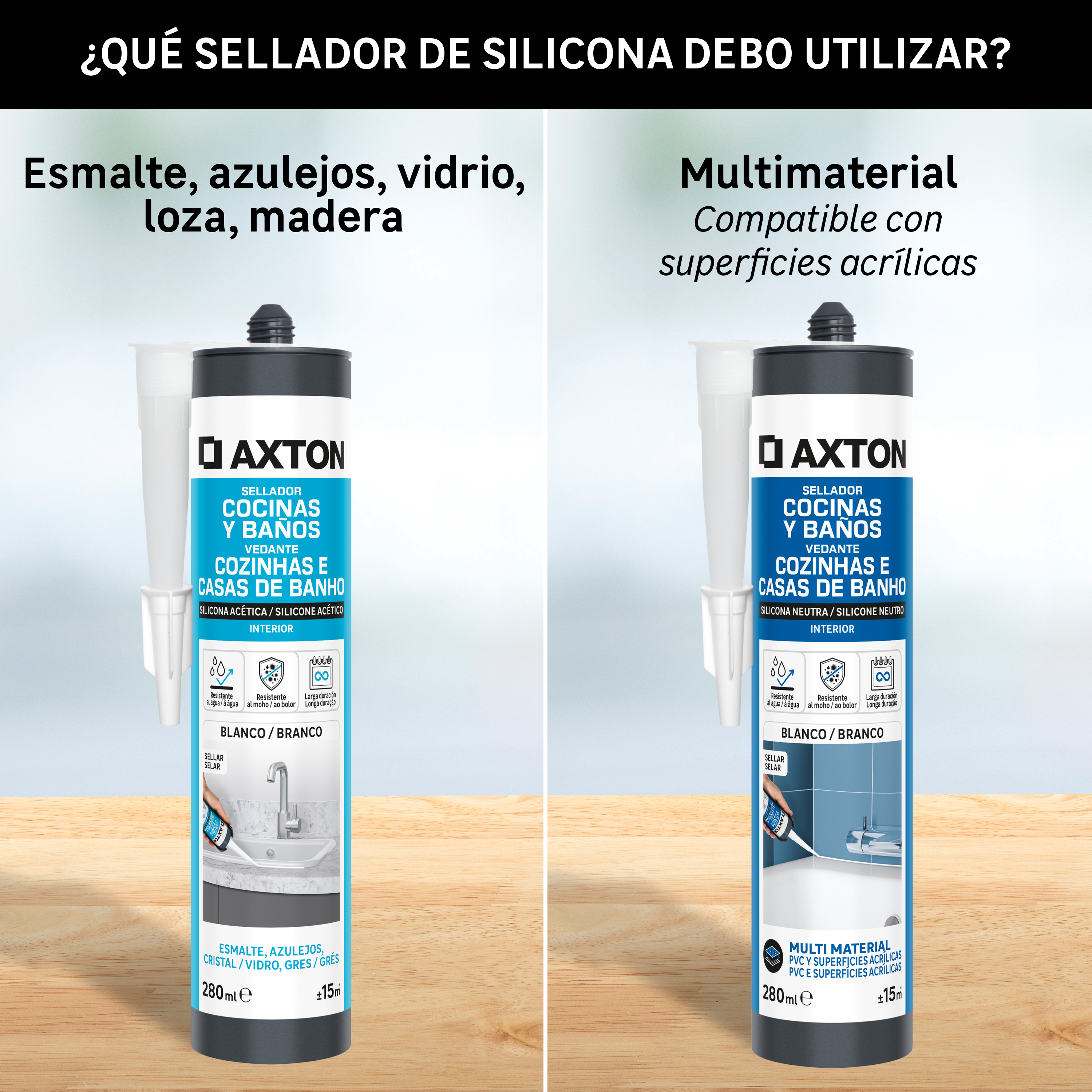 Silicona neutra cocinas y baños AXTON 280ml transparente - 5