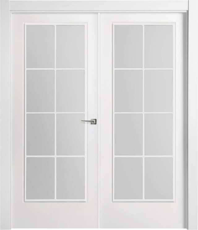 Puerta de interior abatible doble vidriera con cristal incluido estructura maciza acabado lacado serie Line Plus Marsella Blanco apertura izquierda cerco de 90 x 30 anchura 145 cm