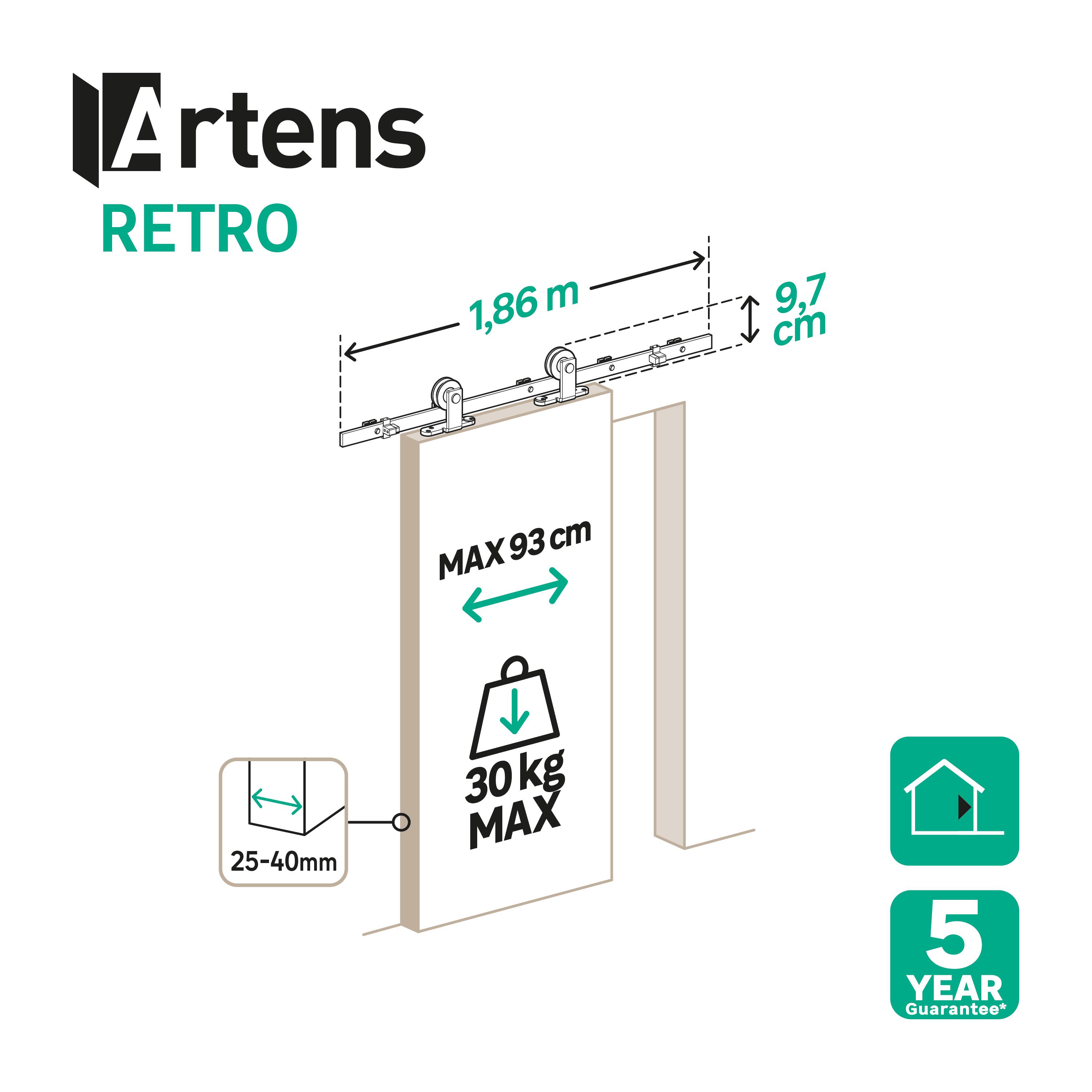 Sistema scorrevole Retro in acciaio nero verniciato per anta in legno e metallo, L 186 x H 9.7 cm - 2