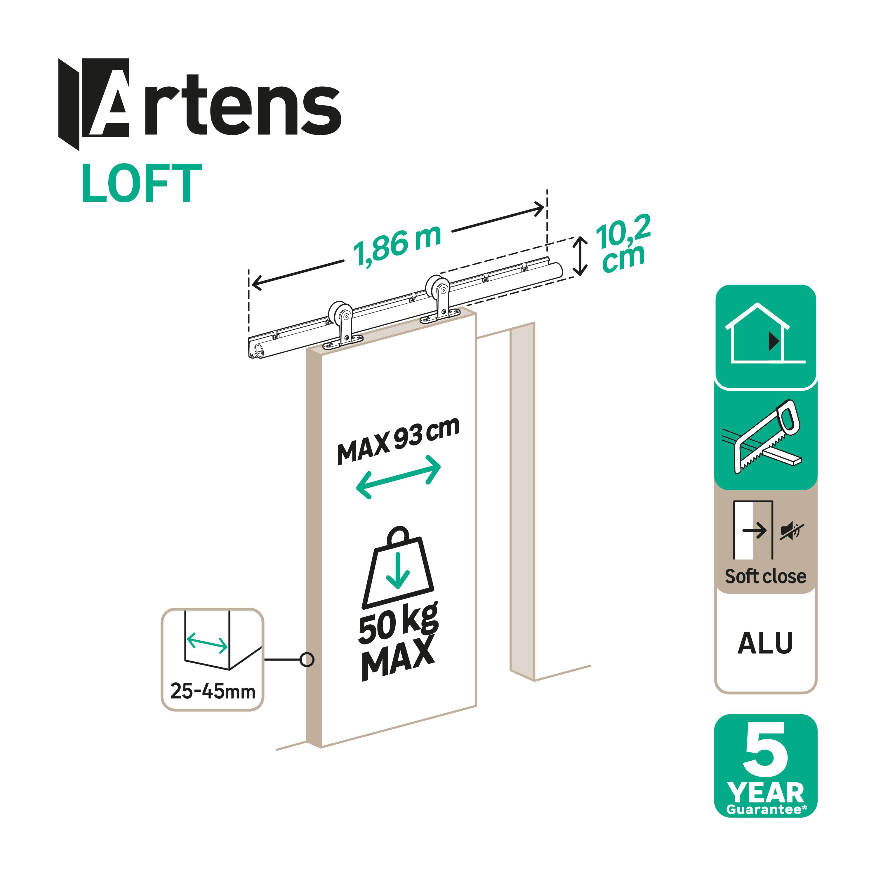 Guía puerta corredera aluminio Loft blanco fijación pared 186cm Artens - 2
