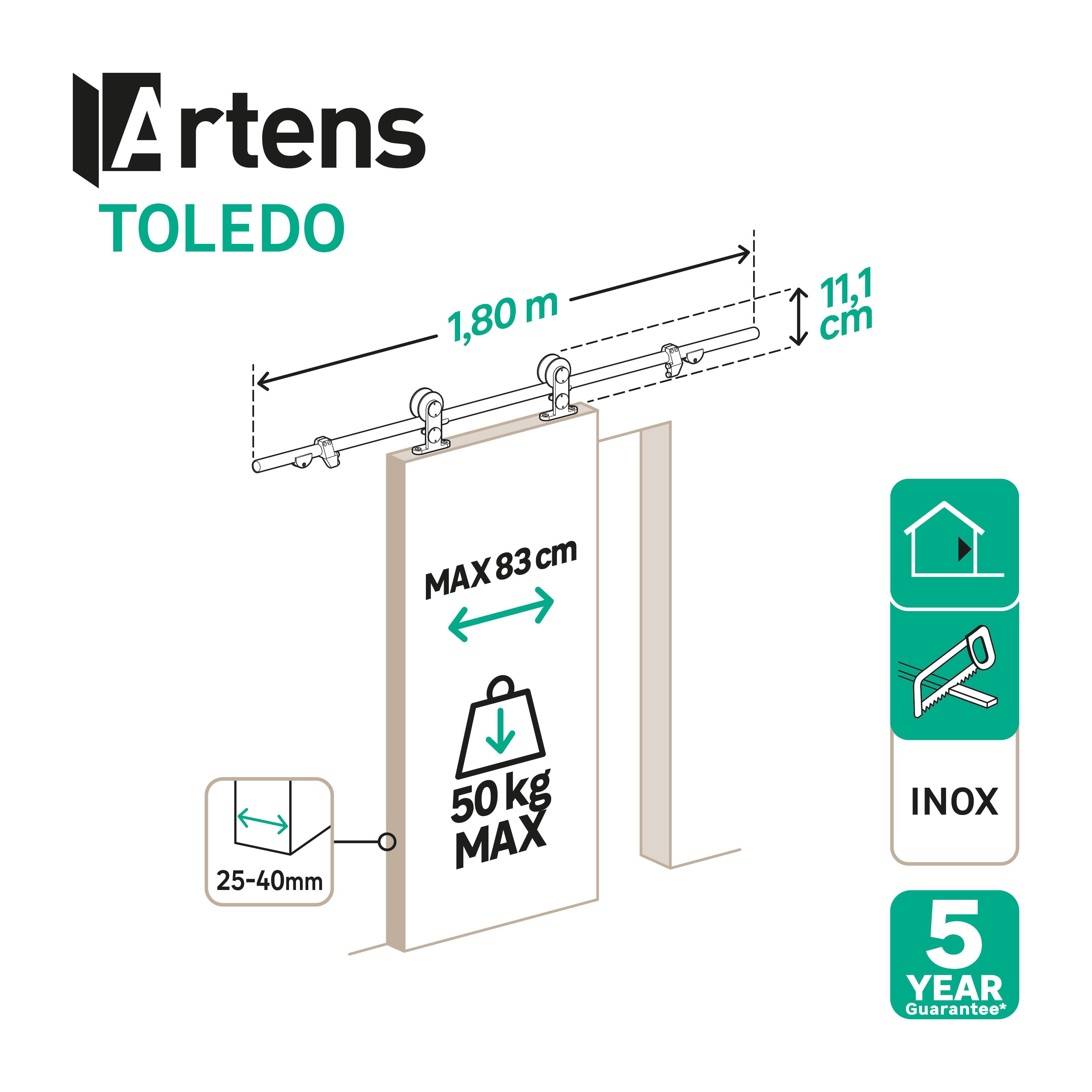 Sistema scorrevole Toledo in inox grigio spazzolato per anta in legno, L 180 x H 11.05 cm - 2