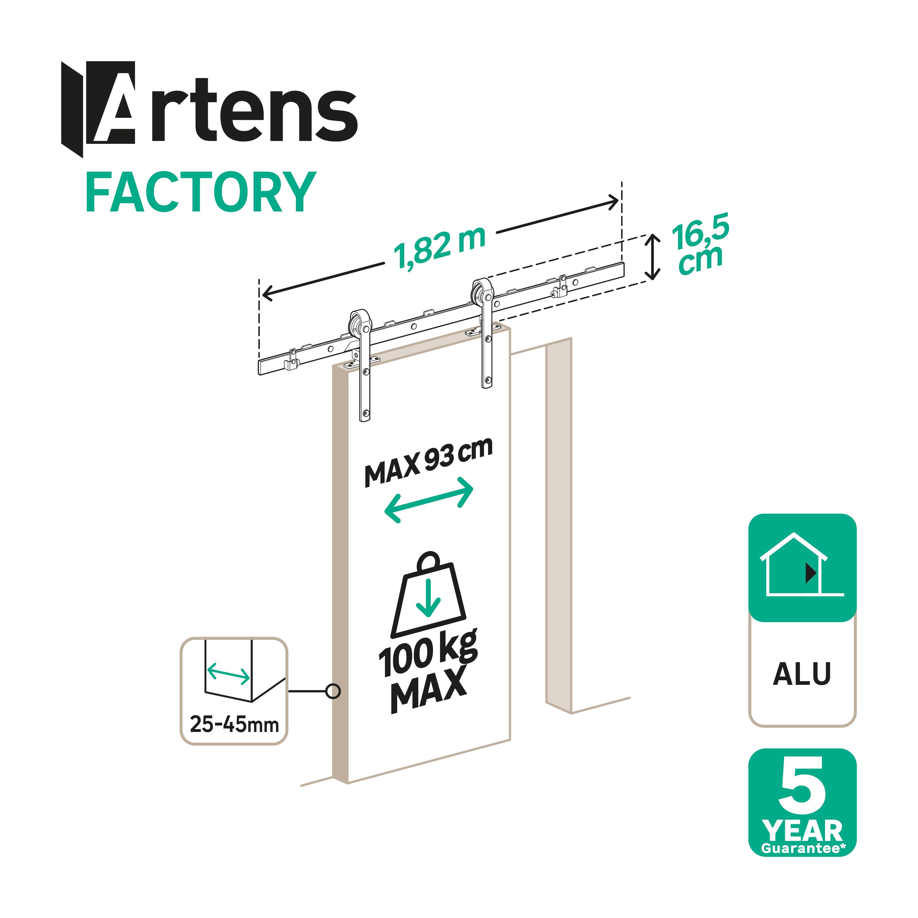 Rail coulissant Factory noir sablé, pour porte largeur 93 cm max, ARTENS - 4