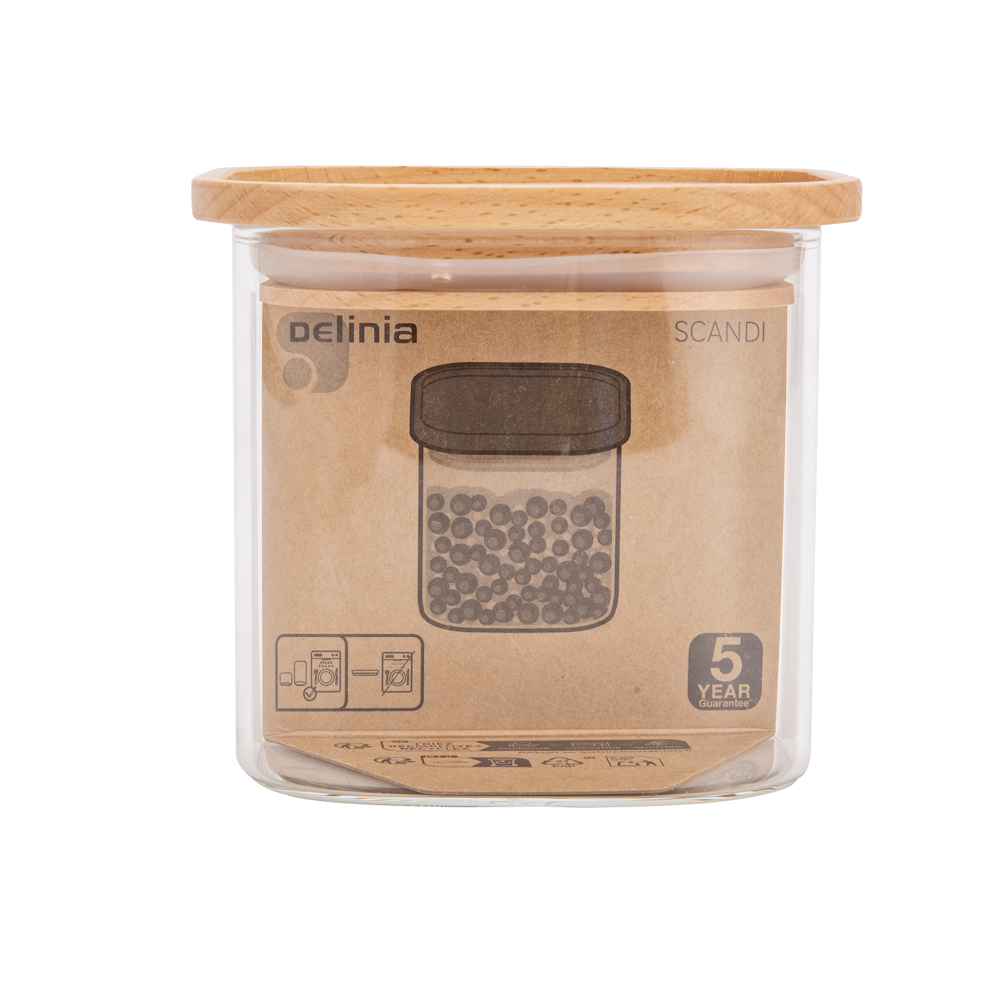 Tarro de cristal delinia con tapa de haya 26cm