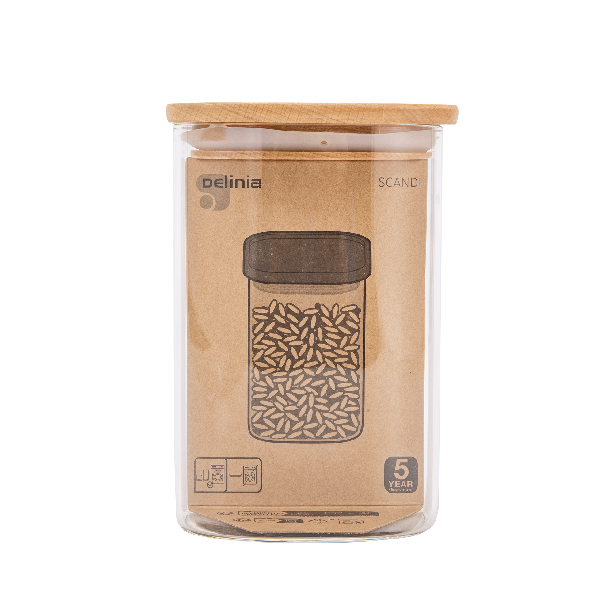 Bocal hermétique en verre et hêtre, 1L Scandi DELINIA - 3