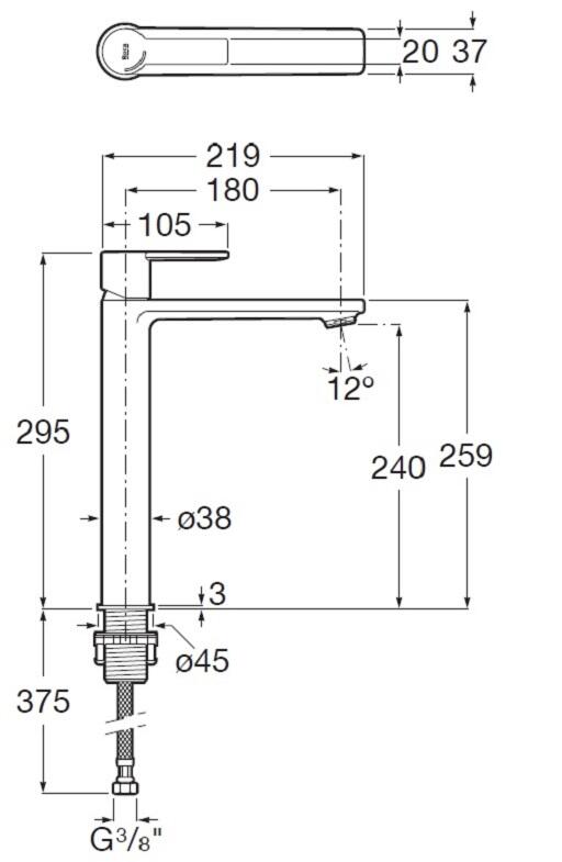 Grifo de lavabo ROCA Alpine monomando caño alto cromo brillo. Apertura en frío. Antical. Latón - 3