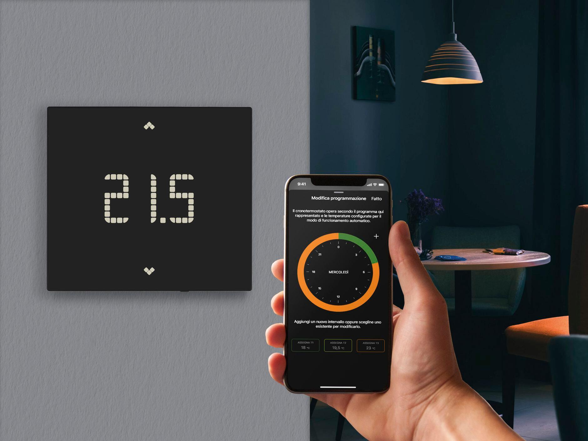 Termostato intelligente e connesso a parete WIFI VIMAR WiFi installazione a parete nero - 9
