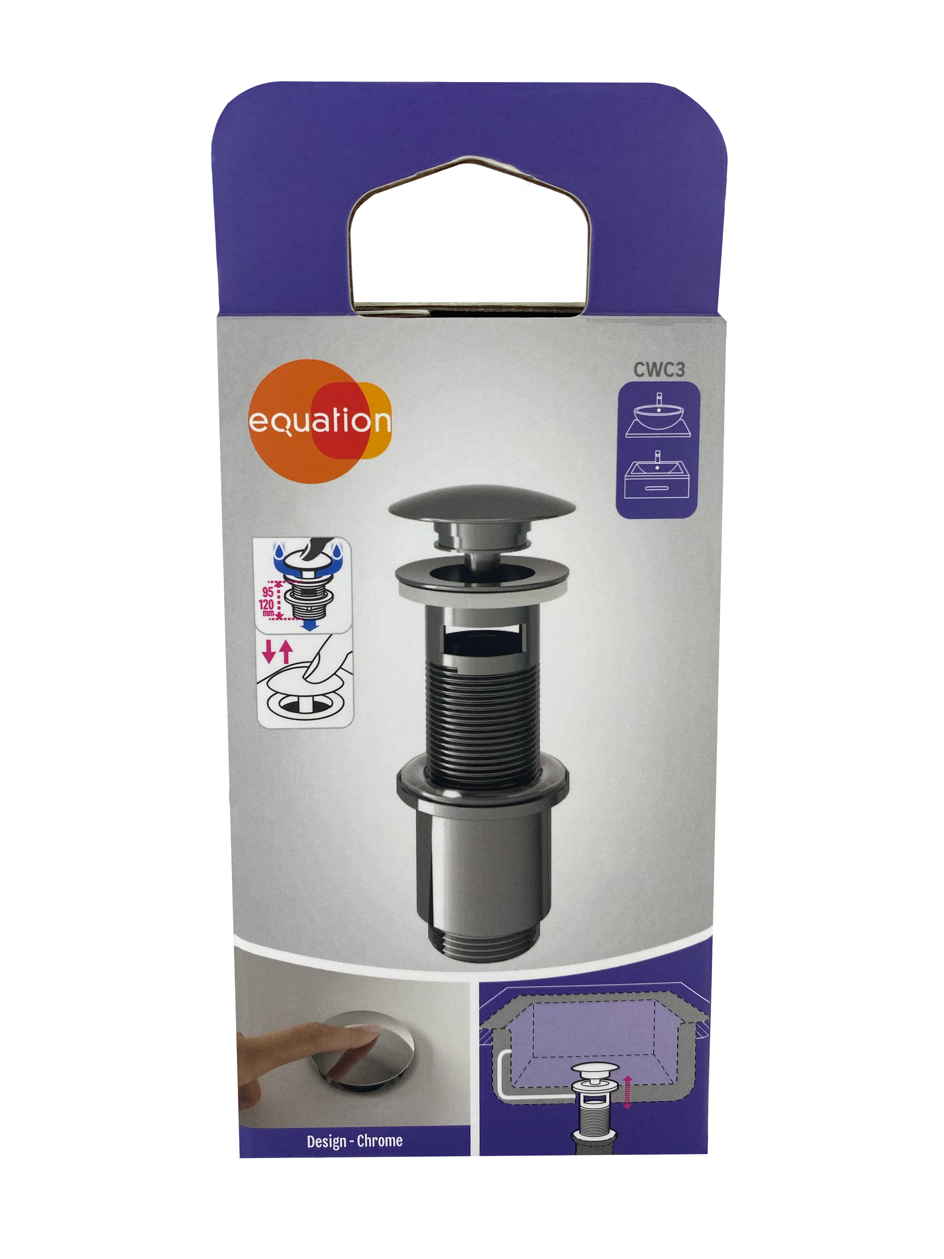 Bonde clic-clac / avec trop-plein pour lavabo, chrome, Diam.66 mm, EQUATION - 6