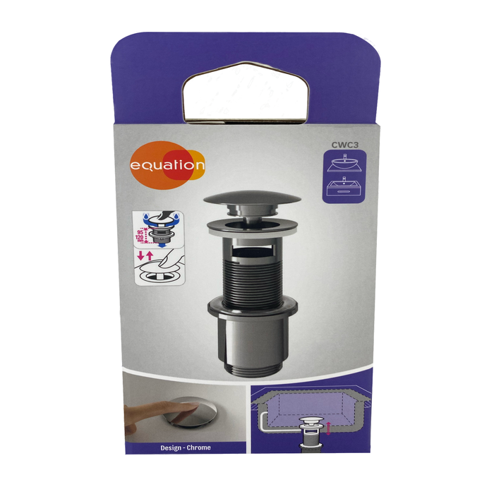 Korek KLIK KLAK z przelewem chromowany do umywalki okrągły 80 mm CWC3 Equation