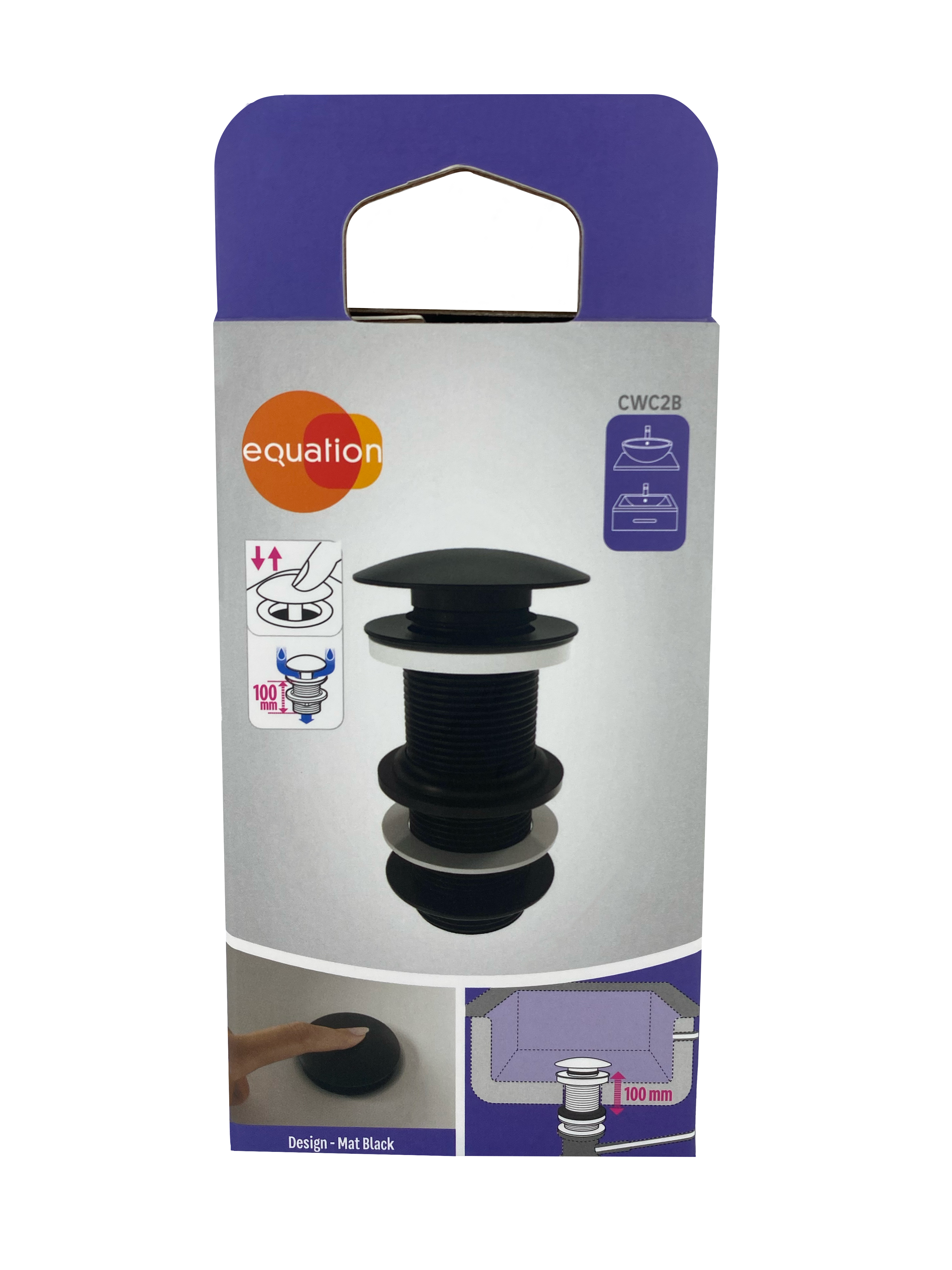 Korek KLIK KLAK bez przelewu czarny do umywalki okrągły 100 mm Equation - 5