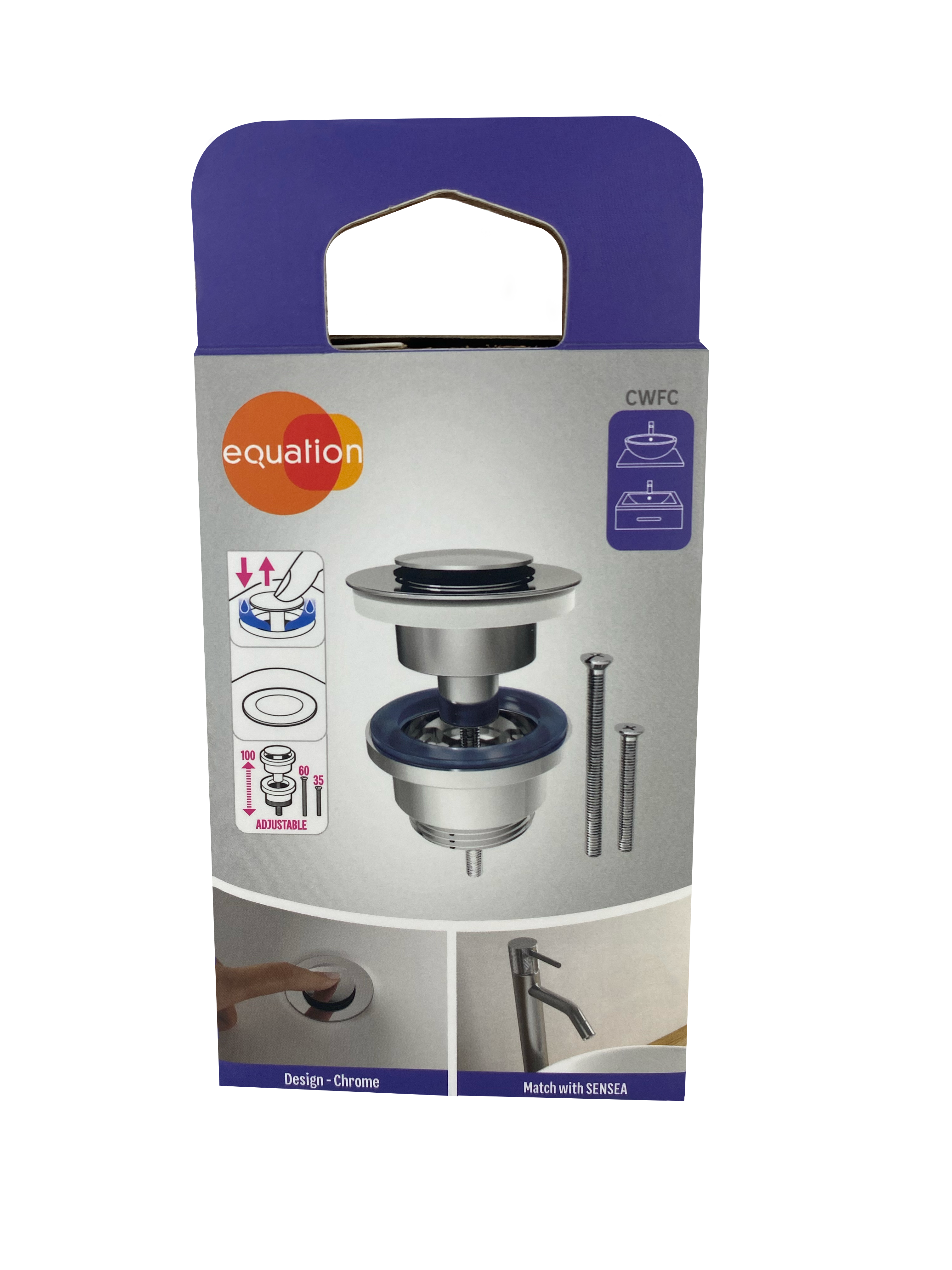 Bonde clic-clac / avec trop-plein pour lavabo, gris, Diam.37 mm, EQUATION - 8