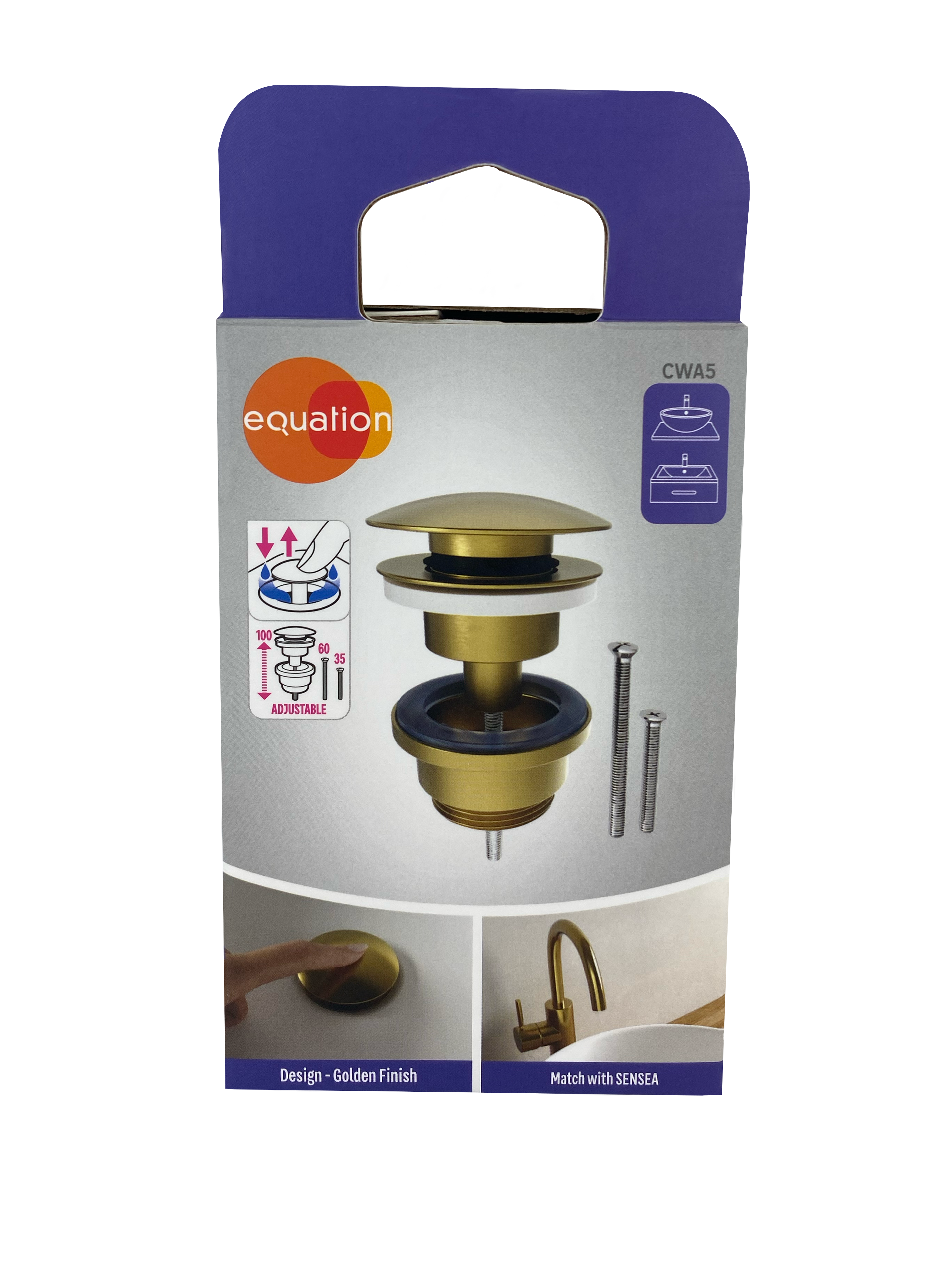 Bonde clic-clac / avec trop-plein pour lavabo, doré, Diam.66 mm, EQUATION - 6