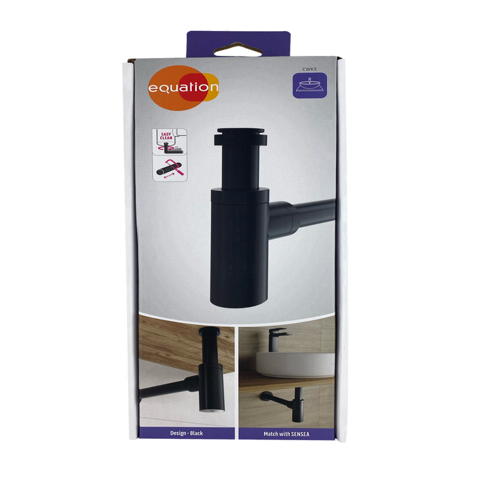 Syfon umywalki bez spustu prosty czarny EQUATION