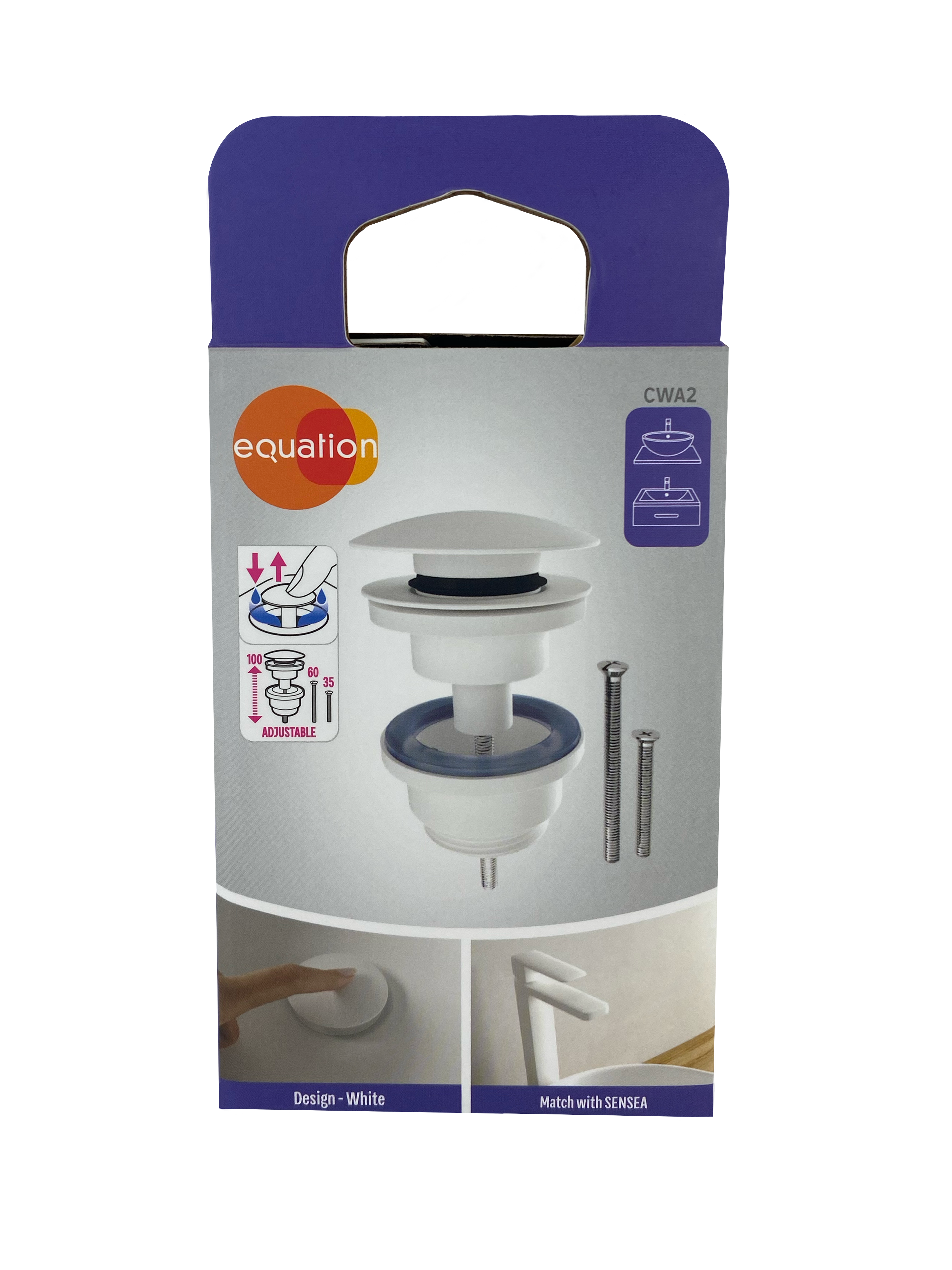 Bonde clic-clac / avec trop-plein pour lavabo, blanc, Diam.66 mm, EQUATION - 8
