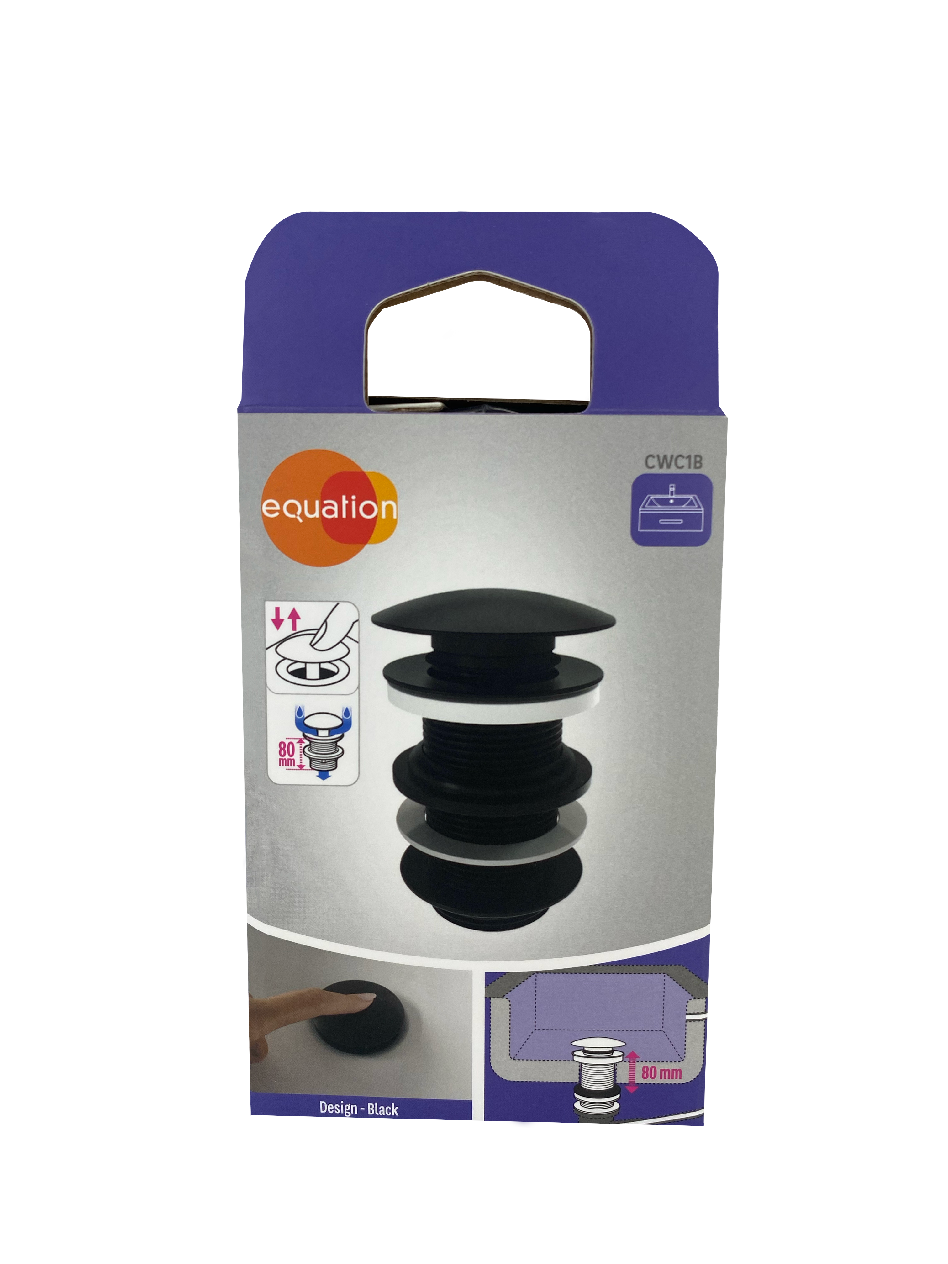 Bonde clic-clac pour lavabo, noir, Diam.66 mm, EQUATION - 5