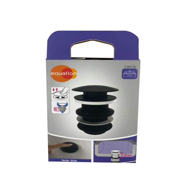 Korek KLIK KLAK z przelewem czarny do umywalki okrągły 80 mm Equation