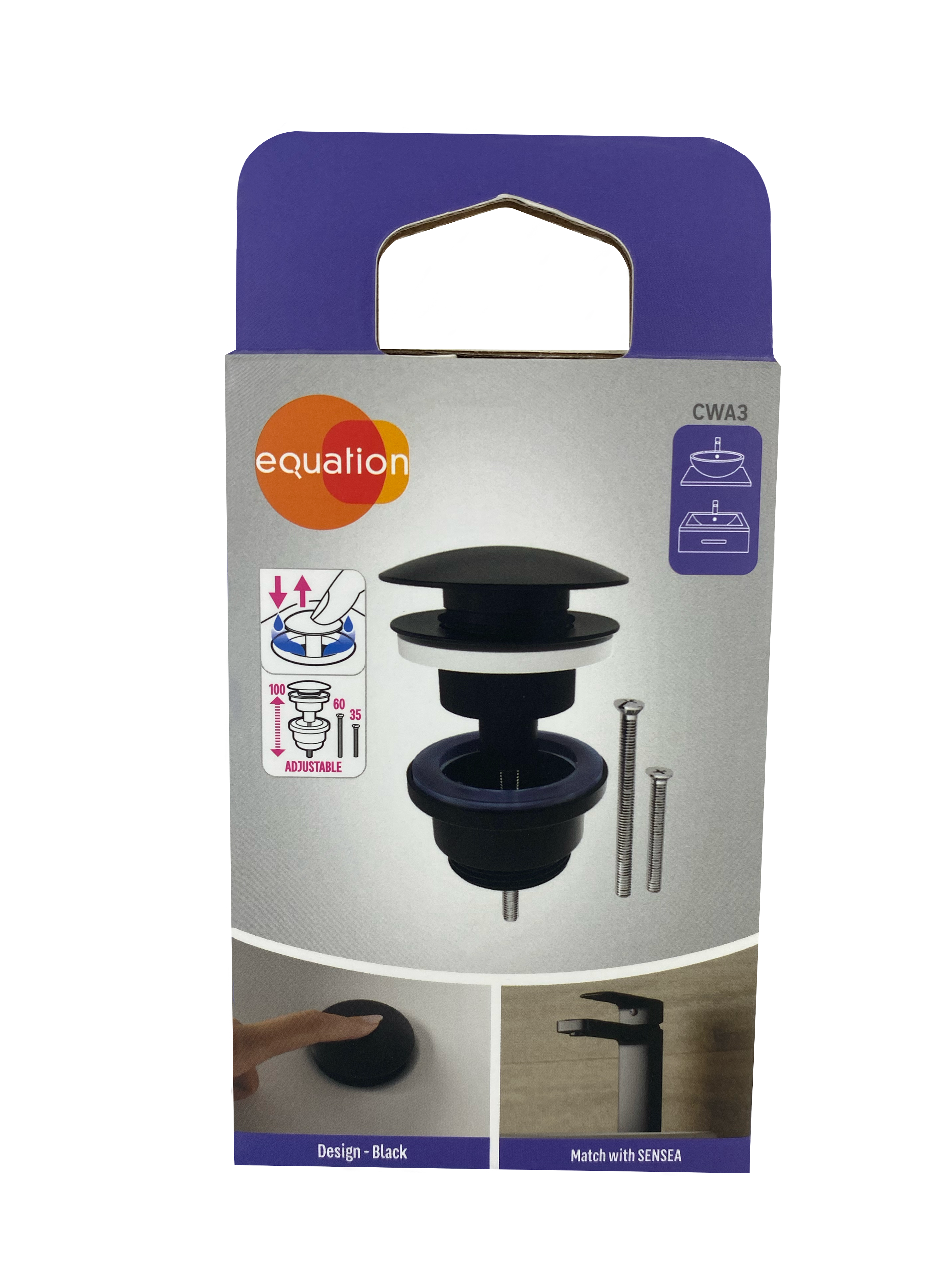 Korek umywalkowy KLIK-KLAK uniwersalny regulowany czarny CWA3 Equation - 6