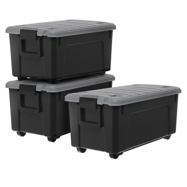 Lot de 3 malles recyclées IRIS OHYAMA noir, 75L, H.35 x l.39.5 x P.78 cm