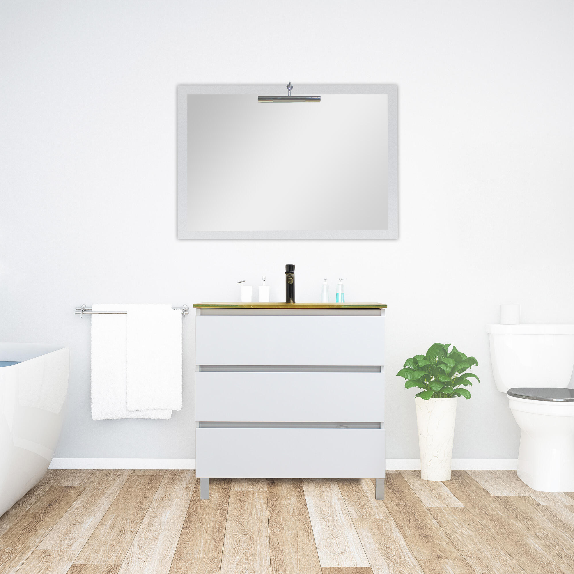 Mueble da baño con lavabo y espejo laris blanco/oro 80 cm