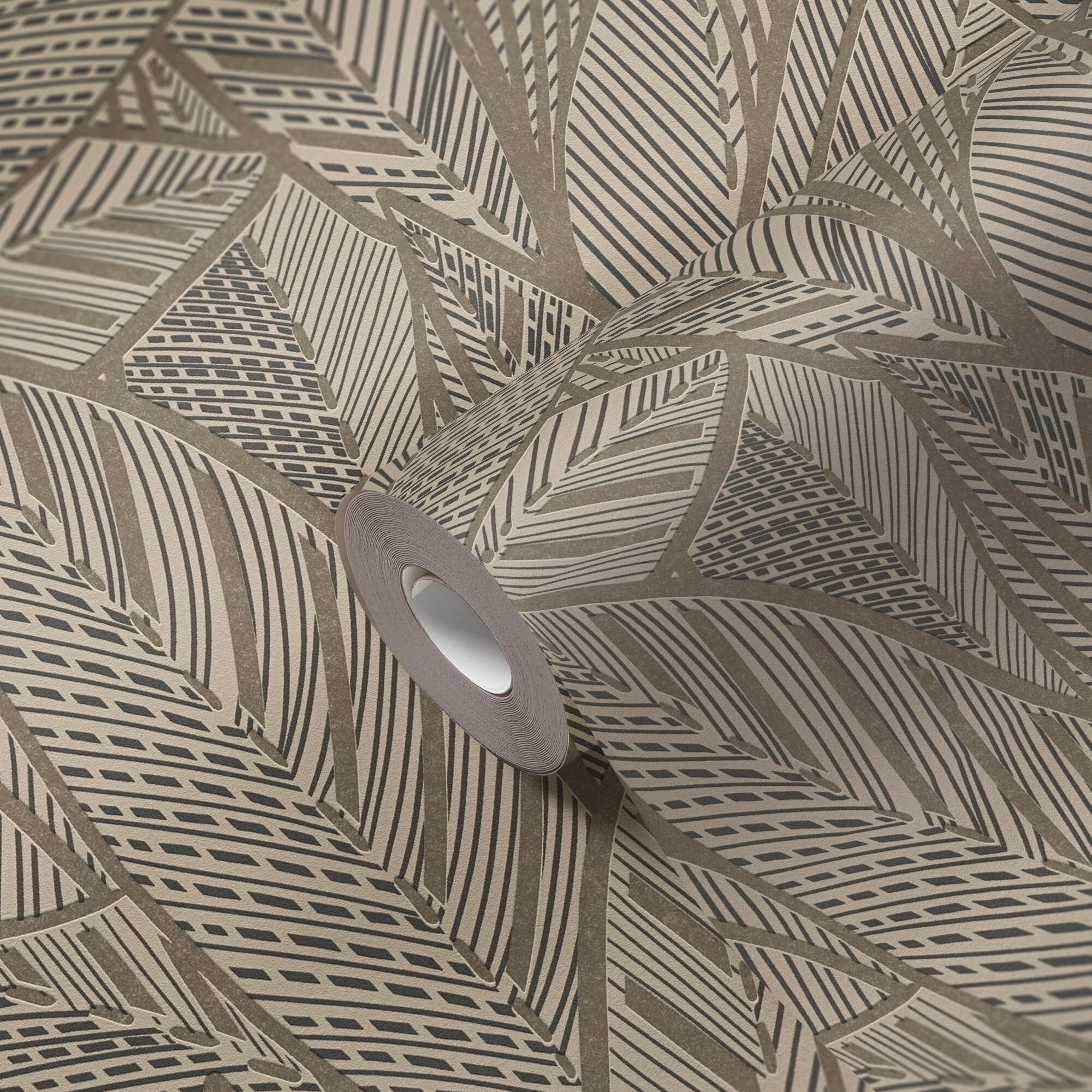 Papier peint intissé Feuille beige et or - 6