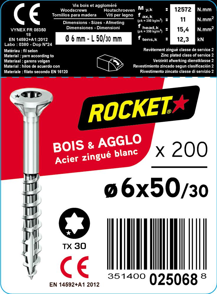 Vis bois acier zingué Diam. 6 x 50 mm Boîte de 200 - ROCKET - 2