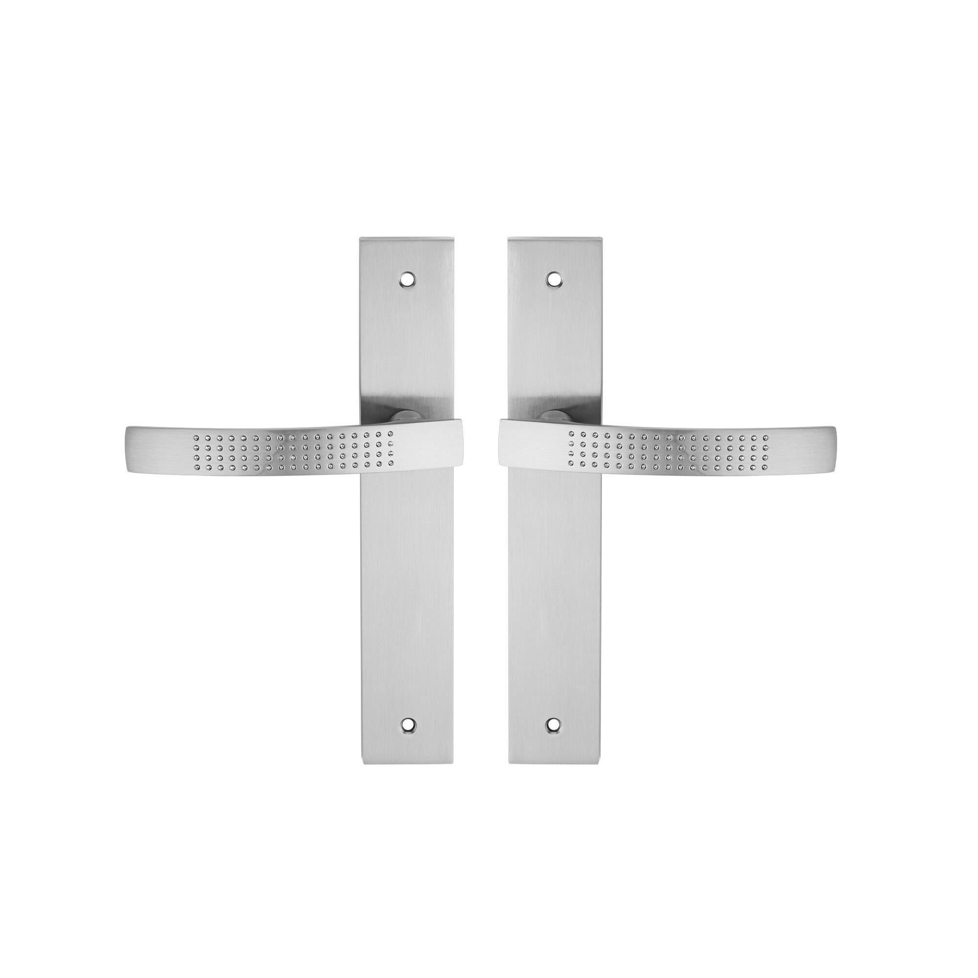 Poignée de porte sur plaque aspect nickel entraxe 195 mm bec de cane ILDA x2 - 2