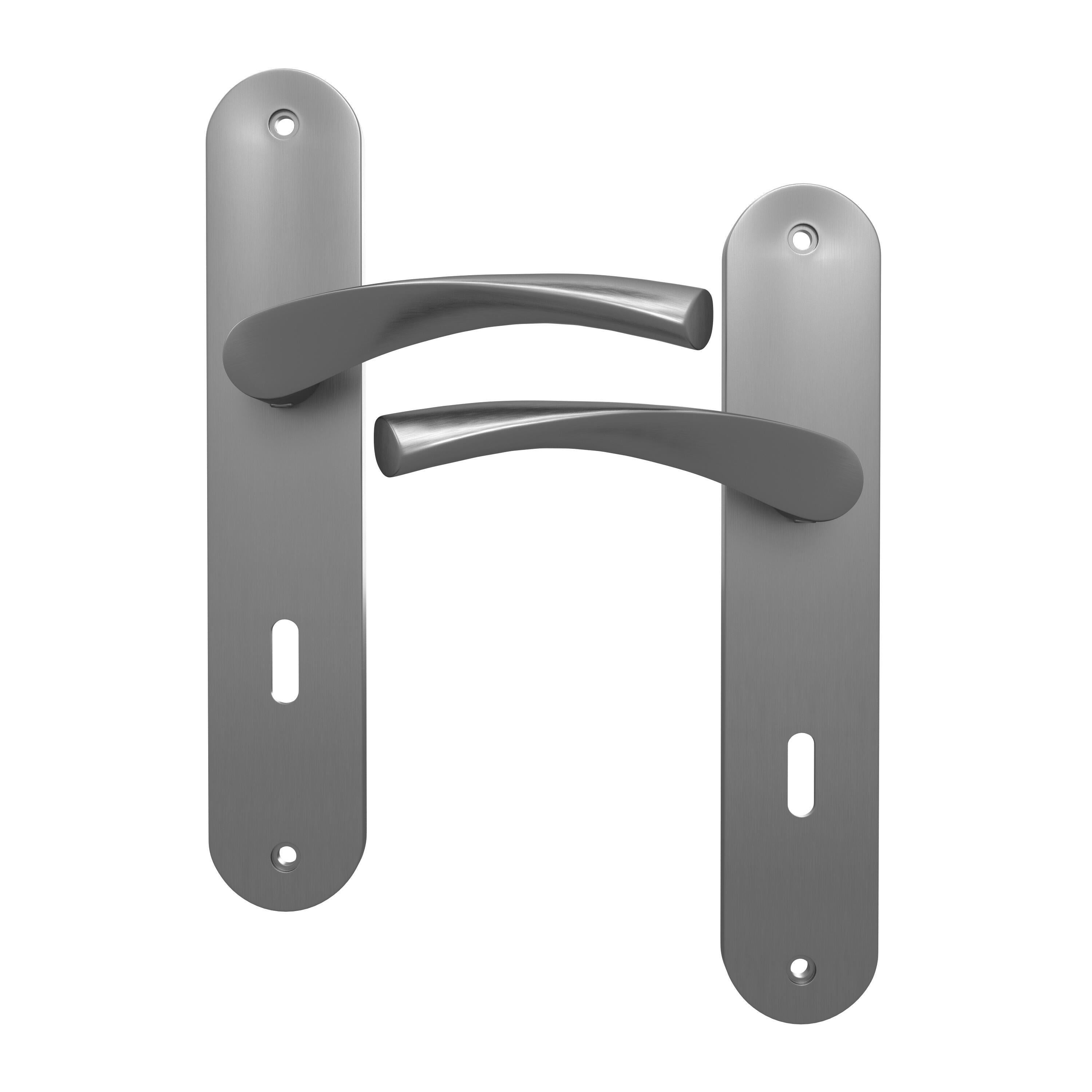 Poignée de porte sur plaque aspect nickel entraxe 195 mm Clé en L INELA x2 - 3