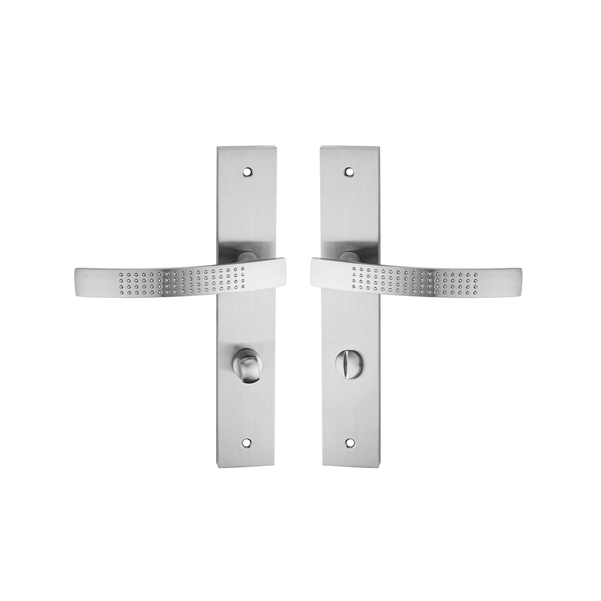 Poignée de porte sur plaque aspect nickel entraxe 195 mm à condamnation ILDA x2 - 2