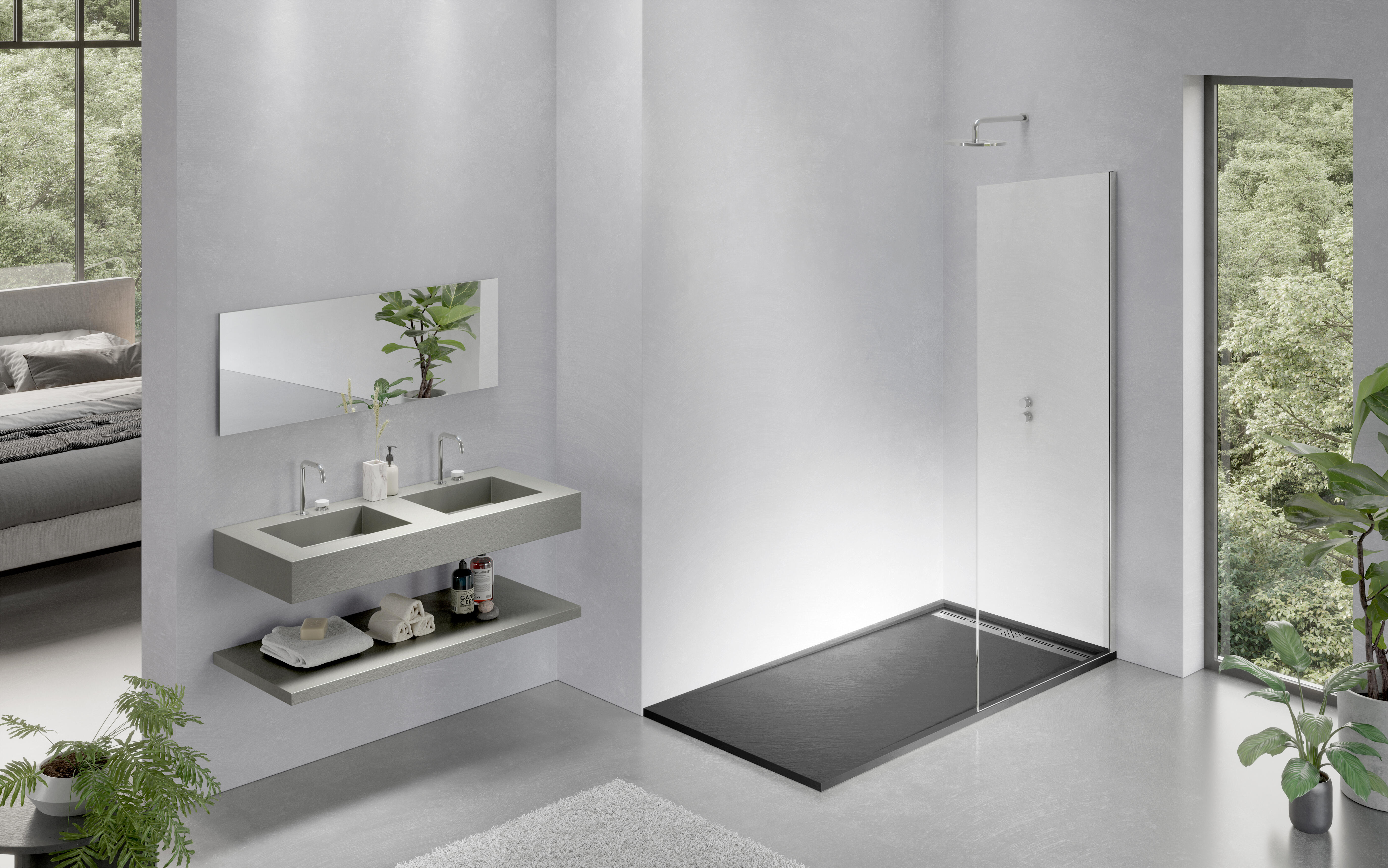 Receveur de douche extra-plat L.140 x l.80 cm Ep.2,8 cm résine gris anthracite Senstures Caniveau - 3