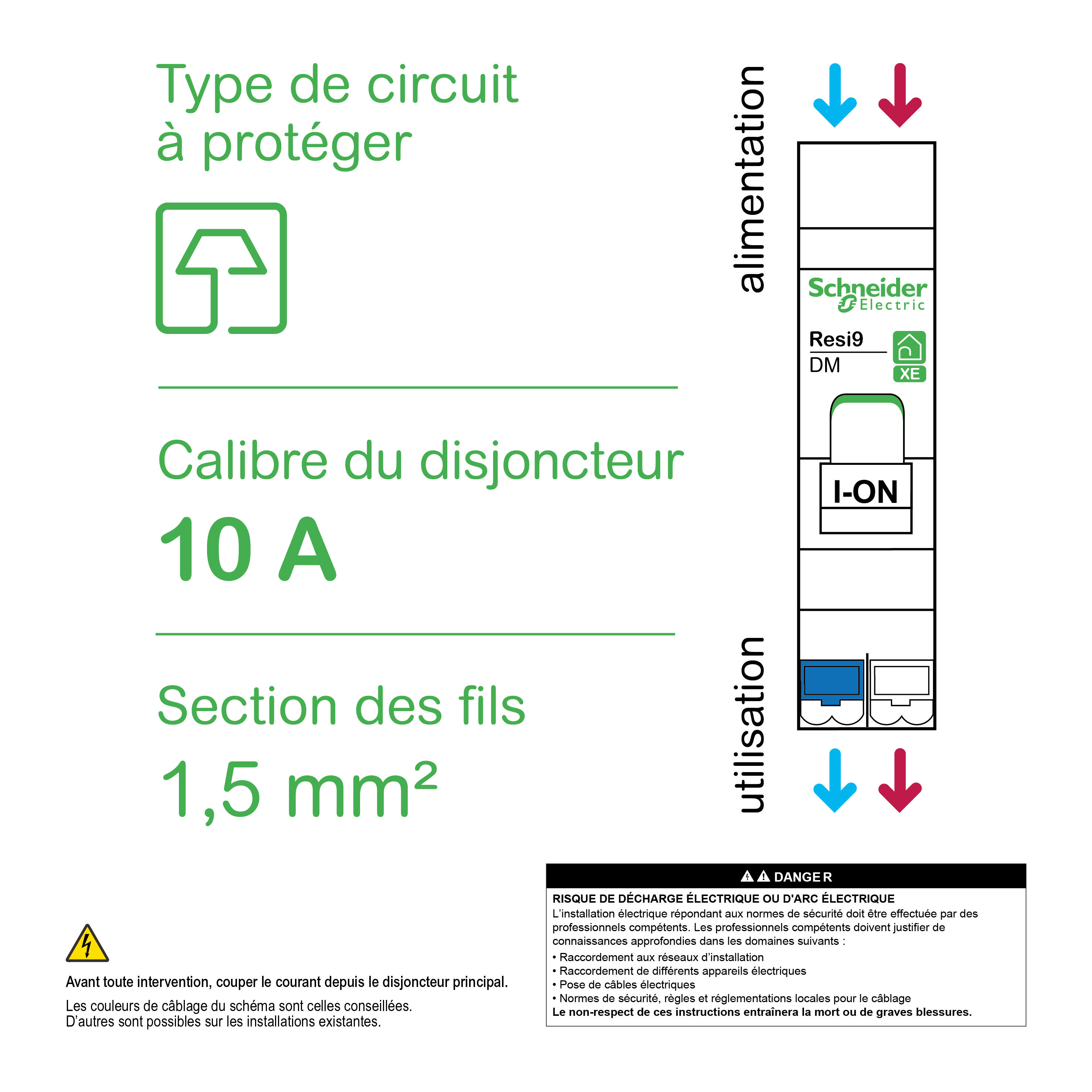 Disjoncteur modulaire 10A Resi9 XP - SCHNEIDER ELECTRIC - 2