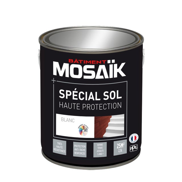 Peinture sol alkyde intérieur extérieur satin blanc 2,5 L - MOSAIK