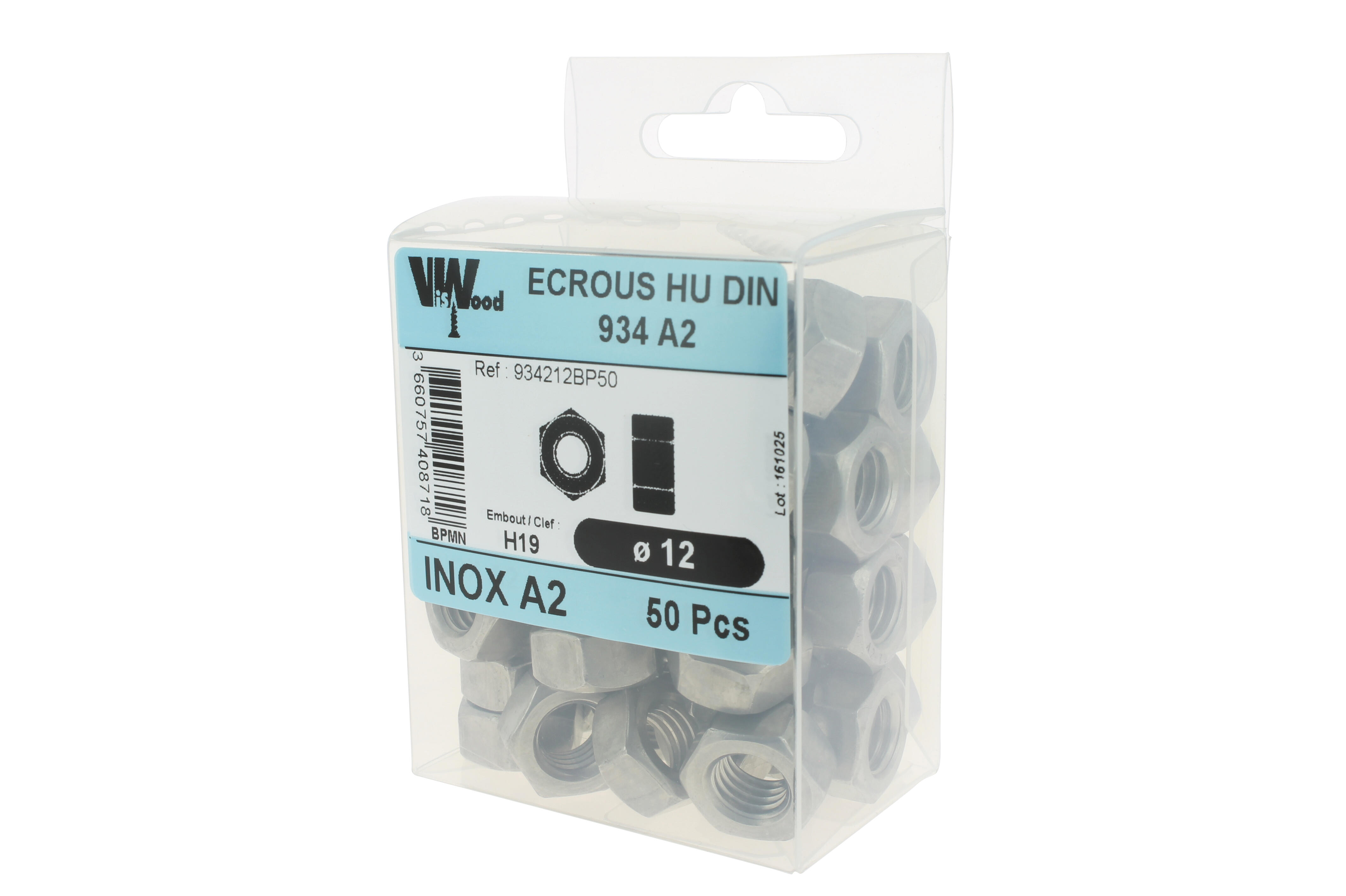 Écrous hexagonaux DIN934 inox A2 Diam. 12 mm Boîte de 50 - VISWOOD - 2