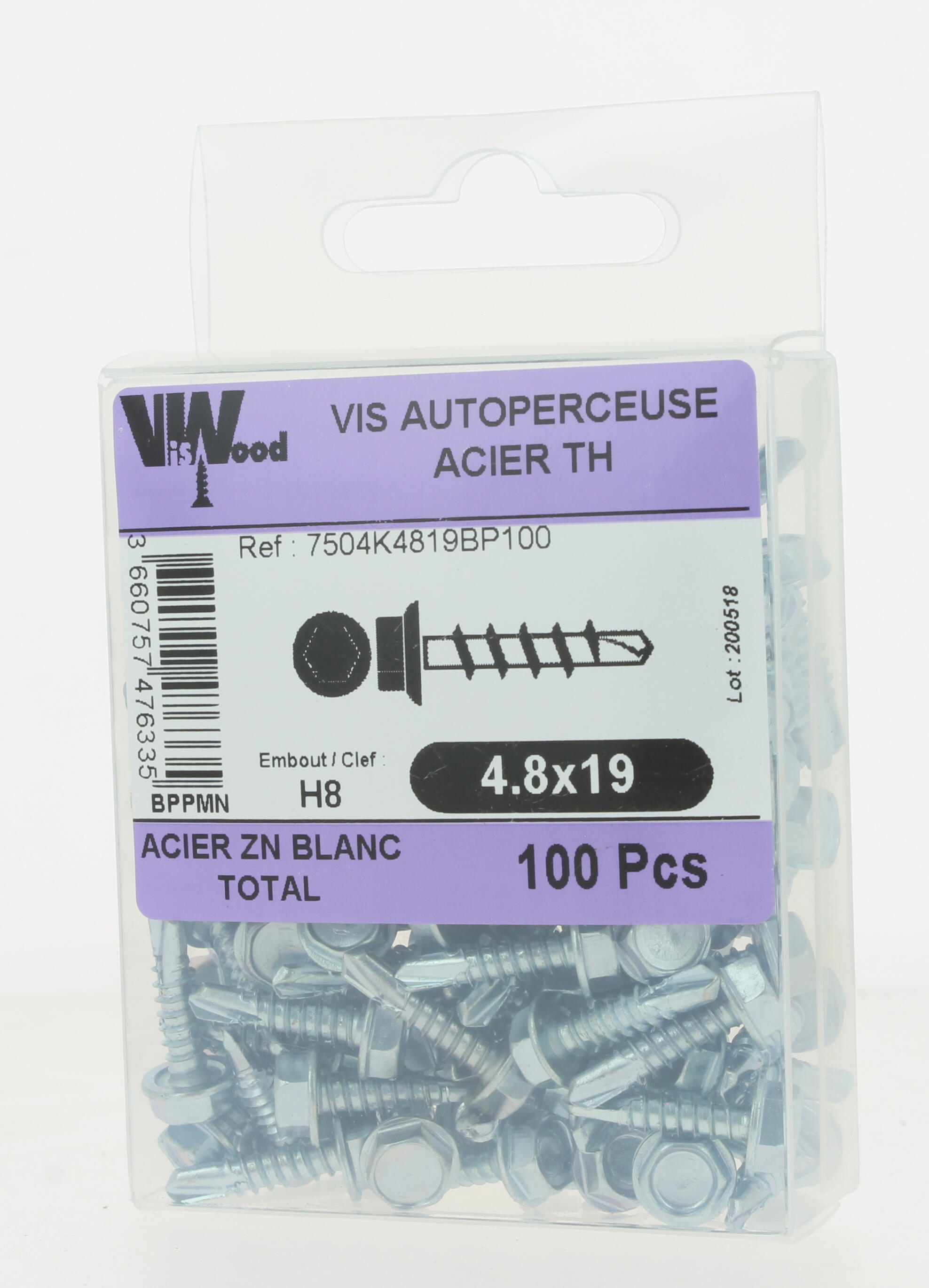 Vis autoforeuse Diam. 4,8 x 19 mm Boîte de 100 - VISWOOD - 3