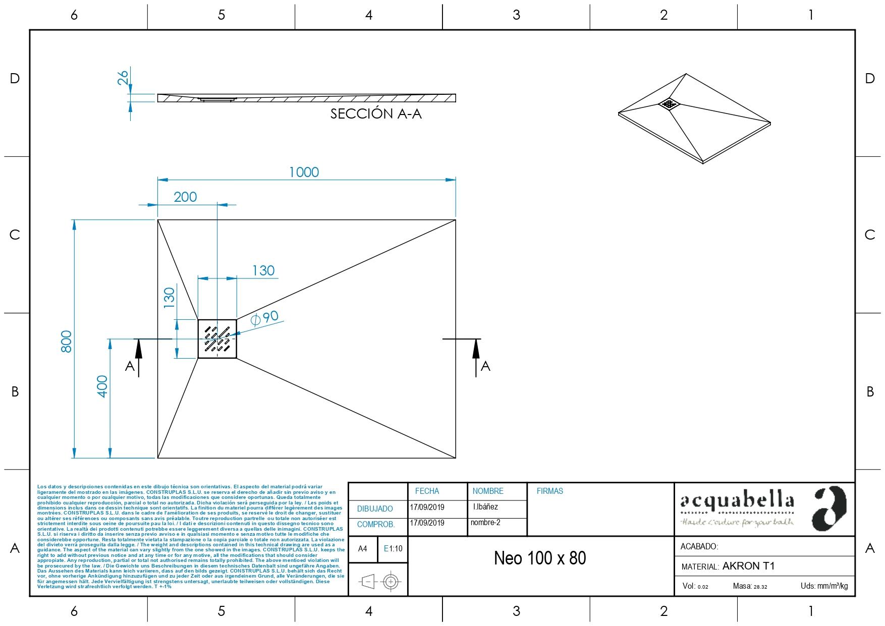 Receveur de douche extra-plat L.100 x l.80 cm Ep.2,6 cm résine blanc Senstures - 2