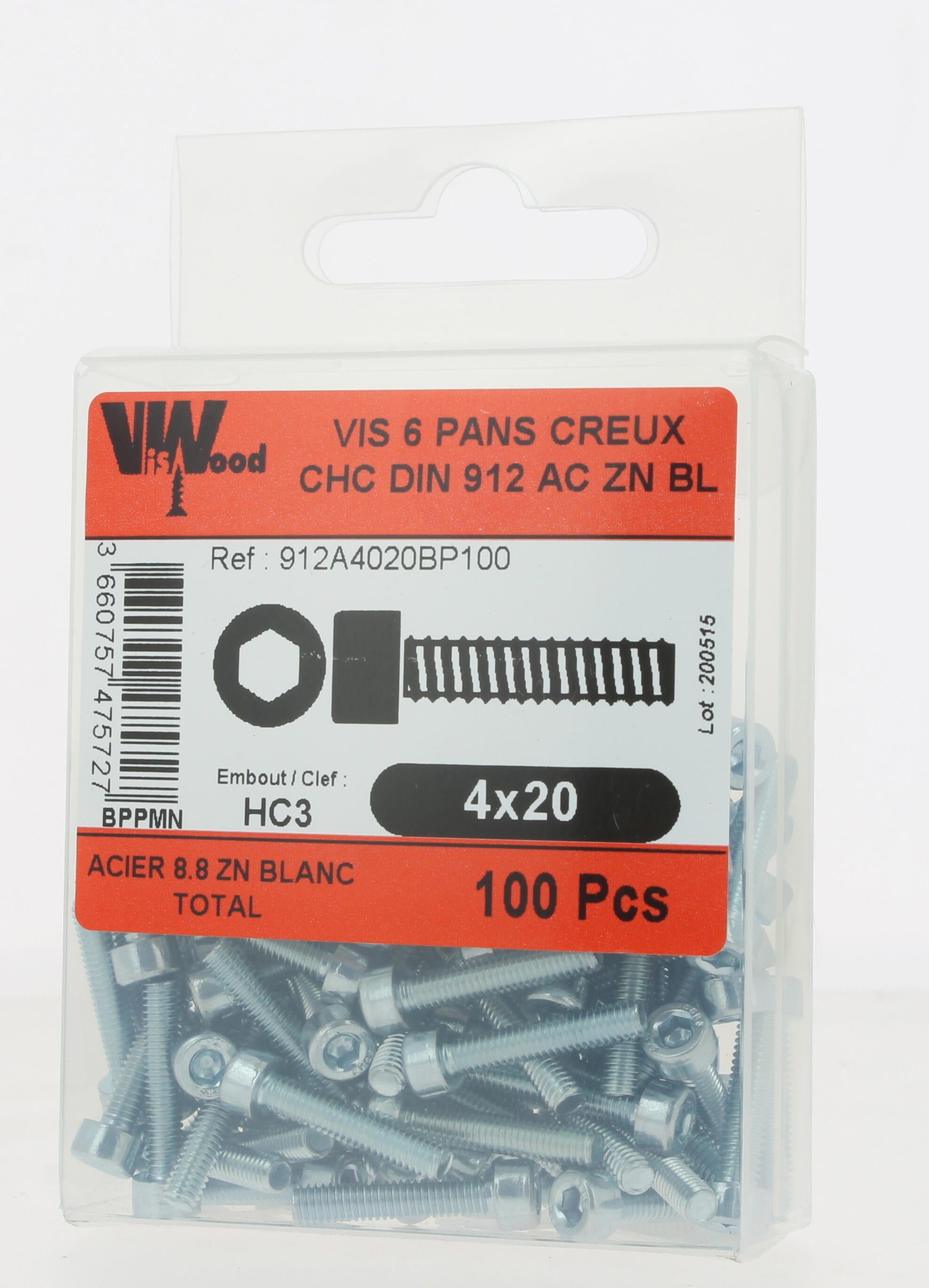 Vis métal Diam.4 mm tête 6 pans creux Boîte de 100 - VISWOOD - 3