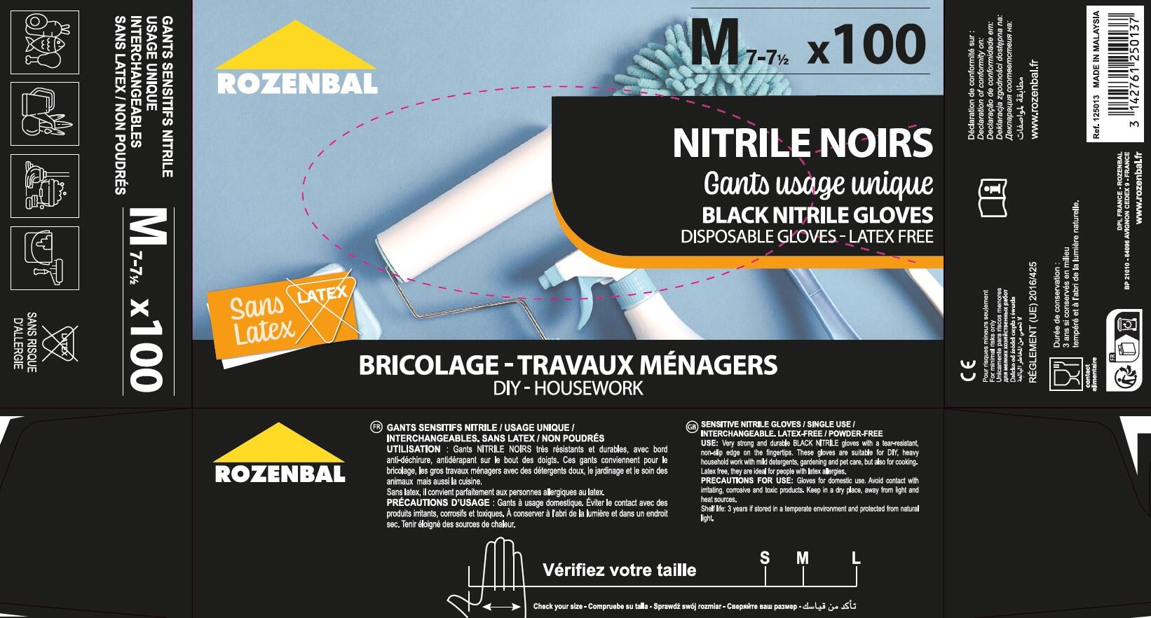 Gants de protection jetable en nitrile noir boîte de 100 - ROZENBAL - 3